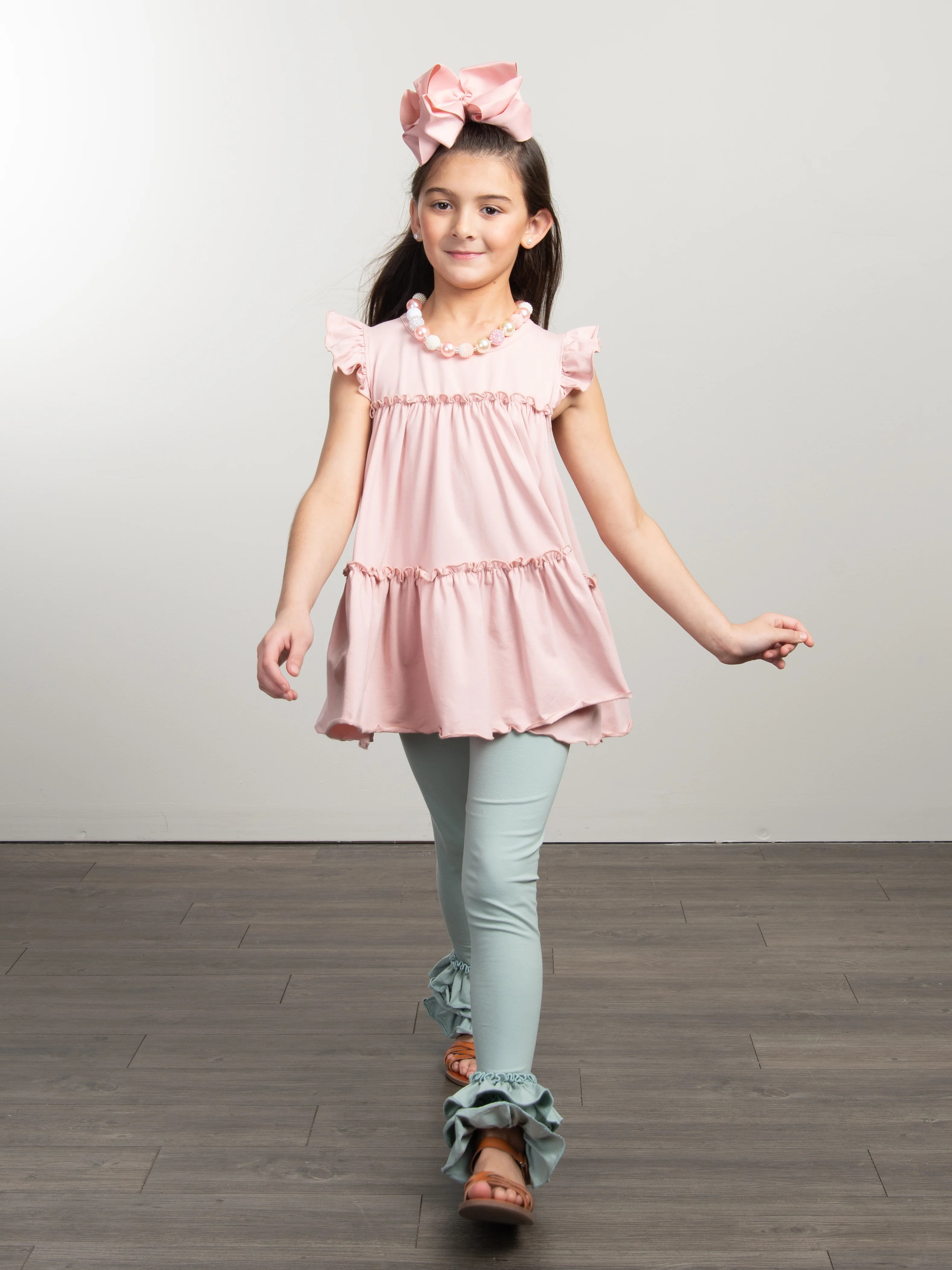 Cotton Bell Ruffle Leggings - Dusty Mint - Image 2