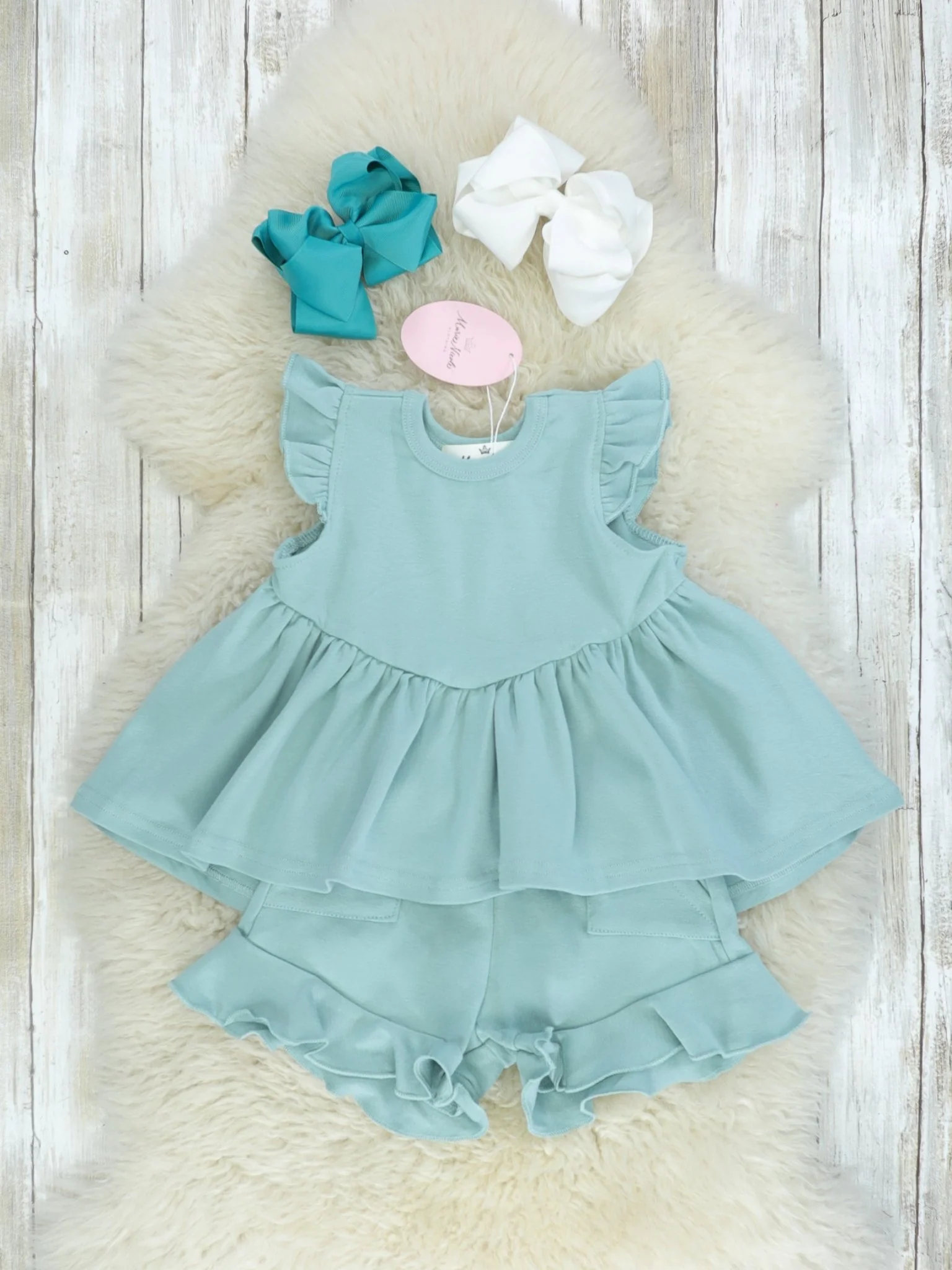 Cotton Hi-Lo Ruffle Top - Nile Blue - Image 5