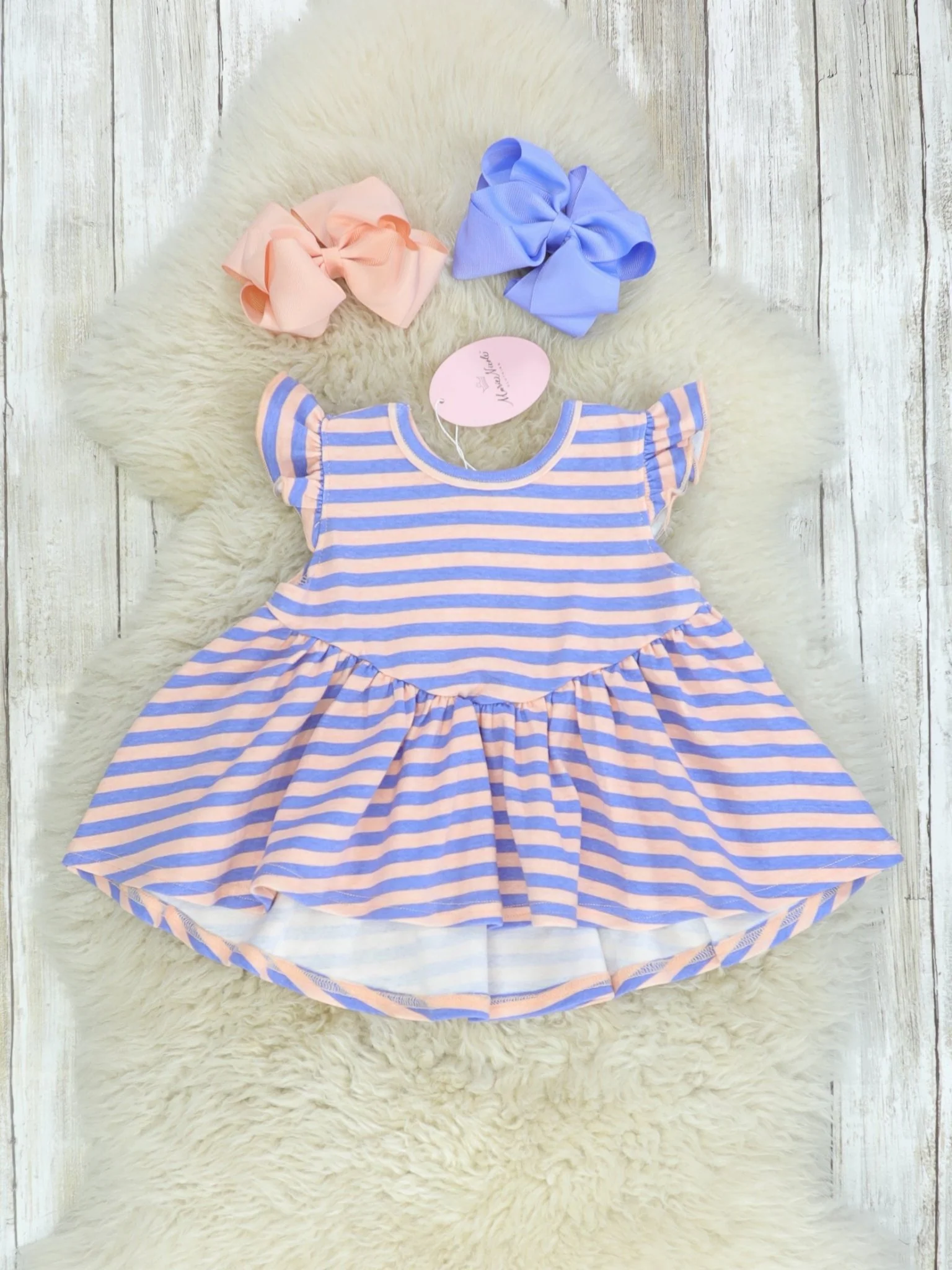 Cotton Hi-Lo Ruffle Top - Peach/Orchid Striped