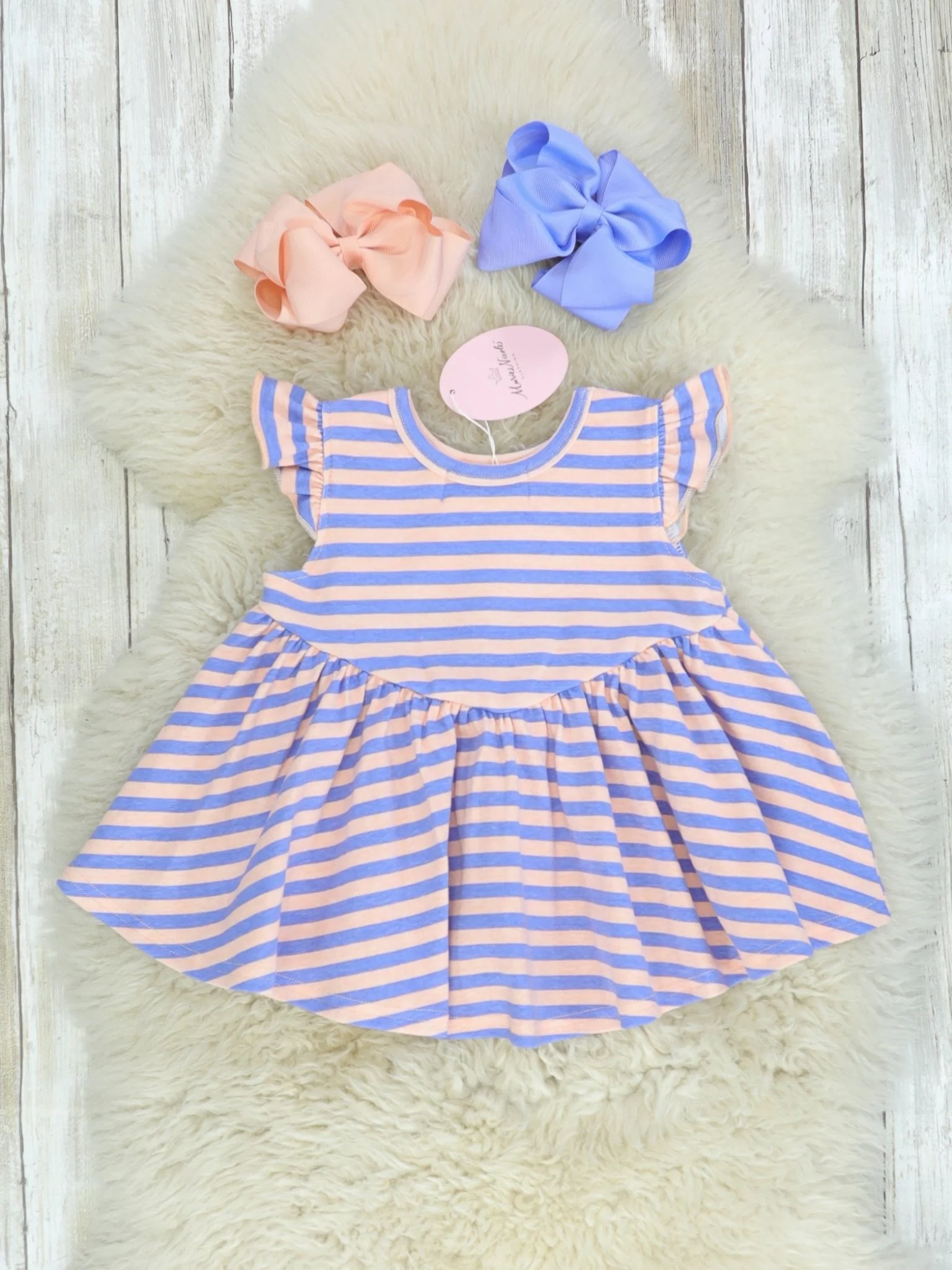 Cotton Hi-Lo Ruffle Top - Peach/Orchid Striped - Image 2