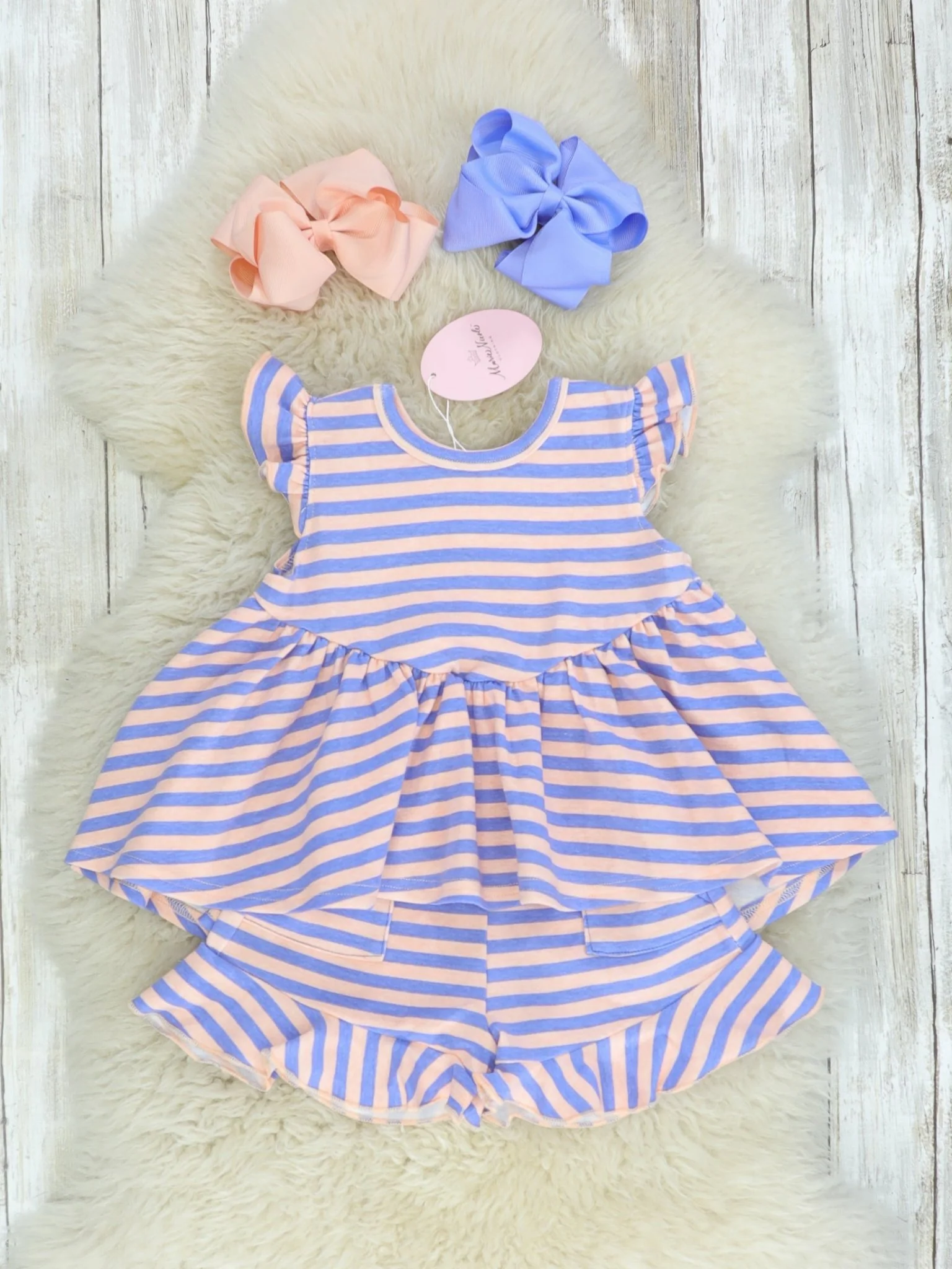 Cotton Hi-Lo Ruffle Top - Peach/Orchid Striped - Image 4