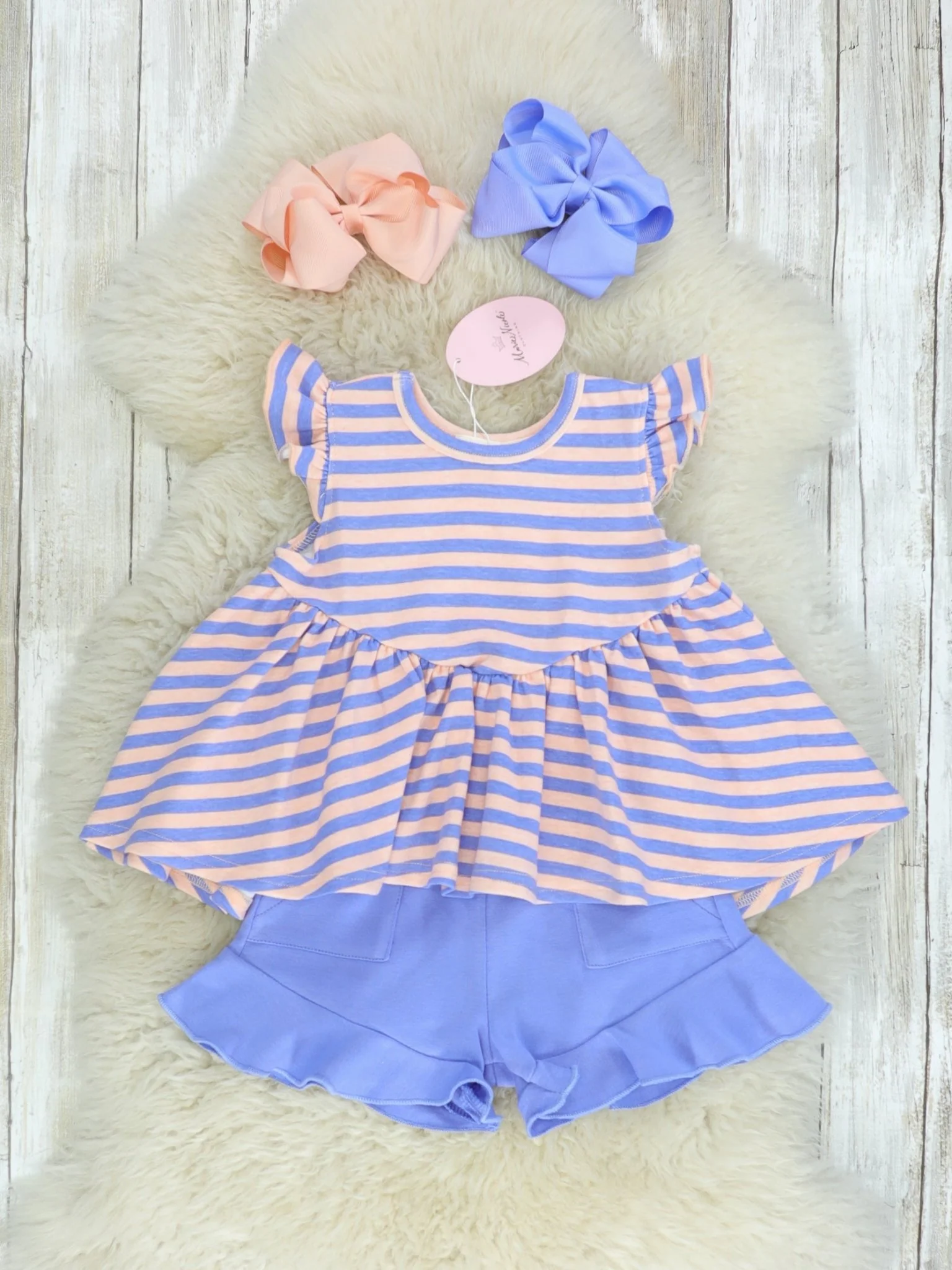 Cotton Hi-Lo Ruffle Top - Peach/Orchid Striped - Image 5