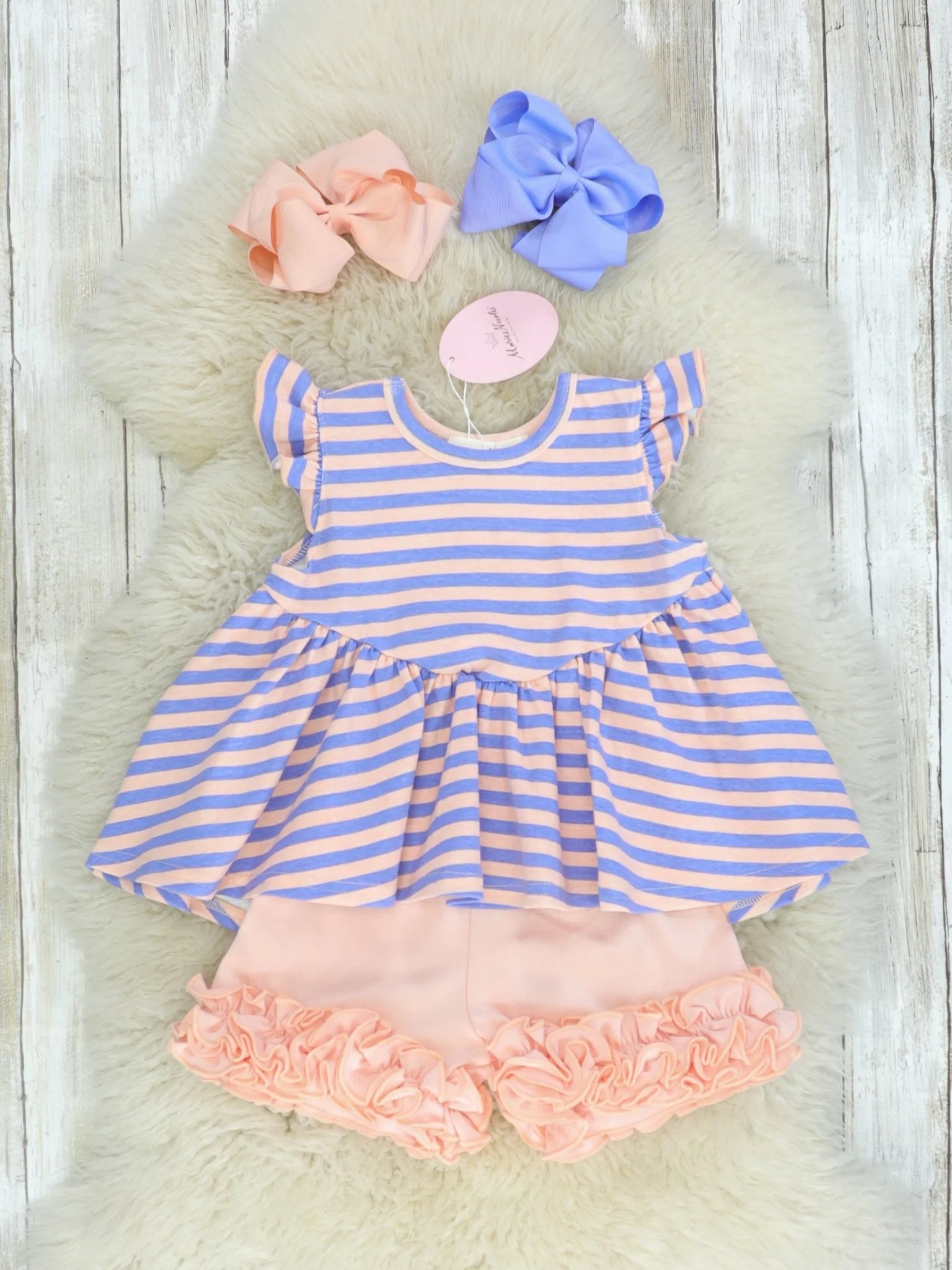 Cotton Hi-Lo Ruffle Top - Peach/Orchid Striped - Image 6
