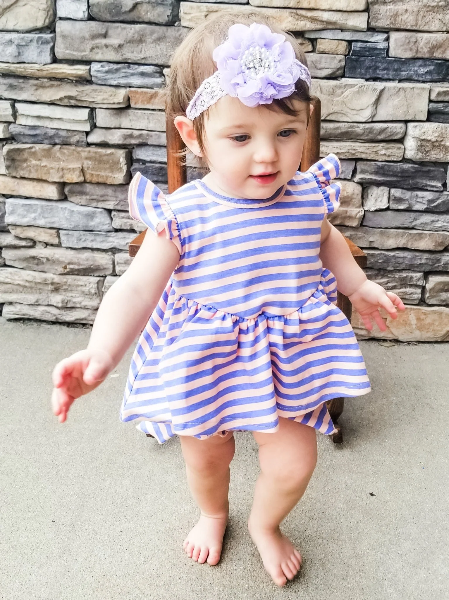 Cotton Hi-Lo Ruffle Top - Peach/Orchid Striped - Image 9