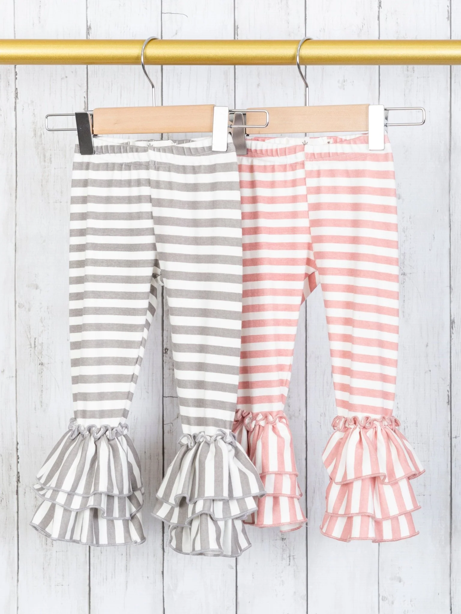 Cotton Striped Bell Ruffle Leggings - Multiple Colors