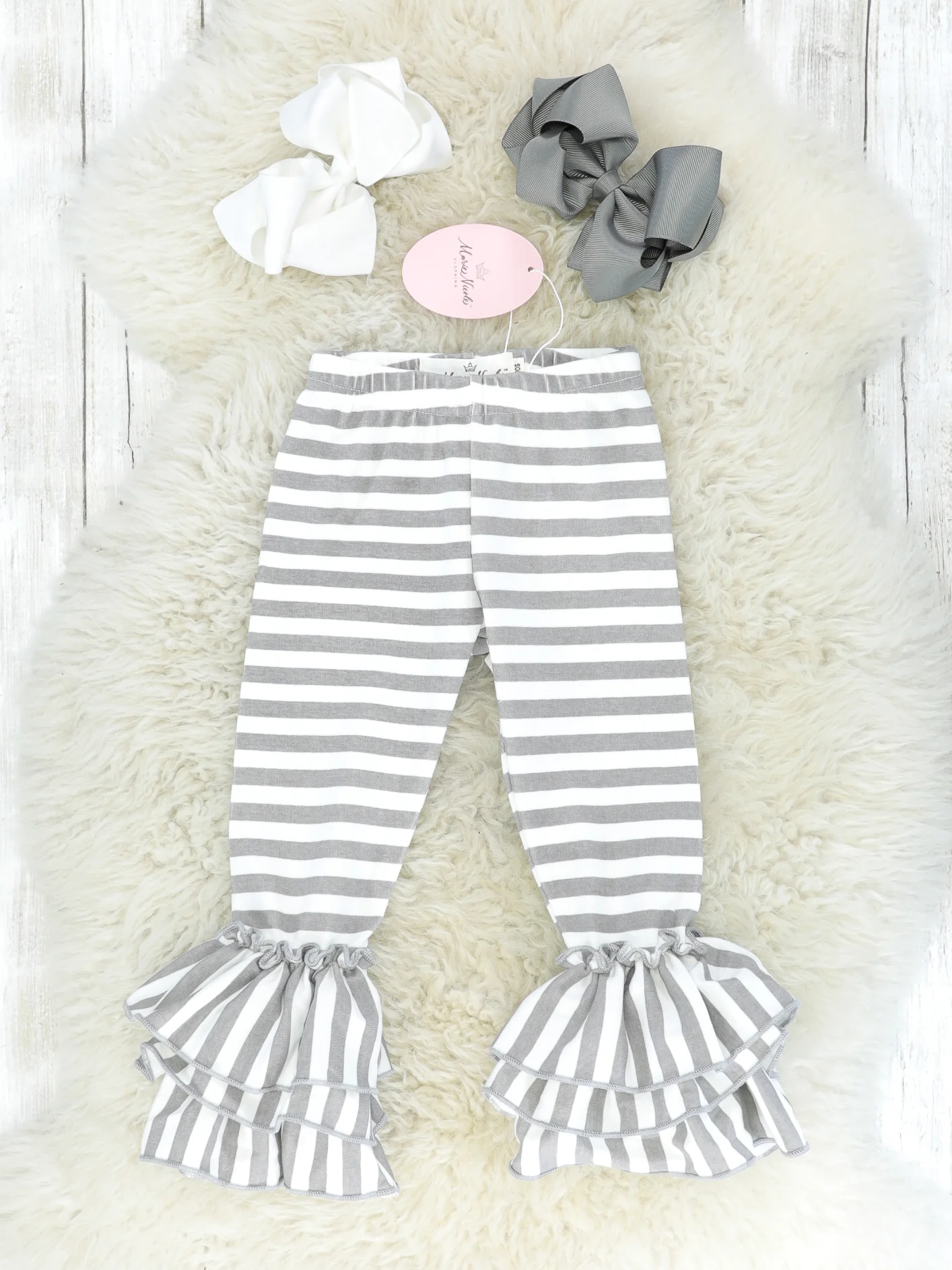 Cotton Striped Bell Ruffle Leggings - Multiple Colors - Image 3