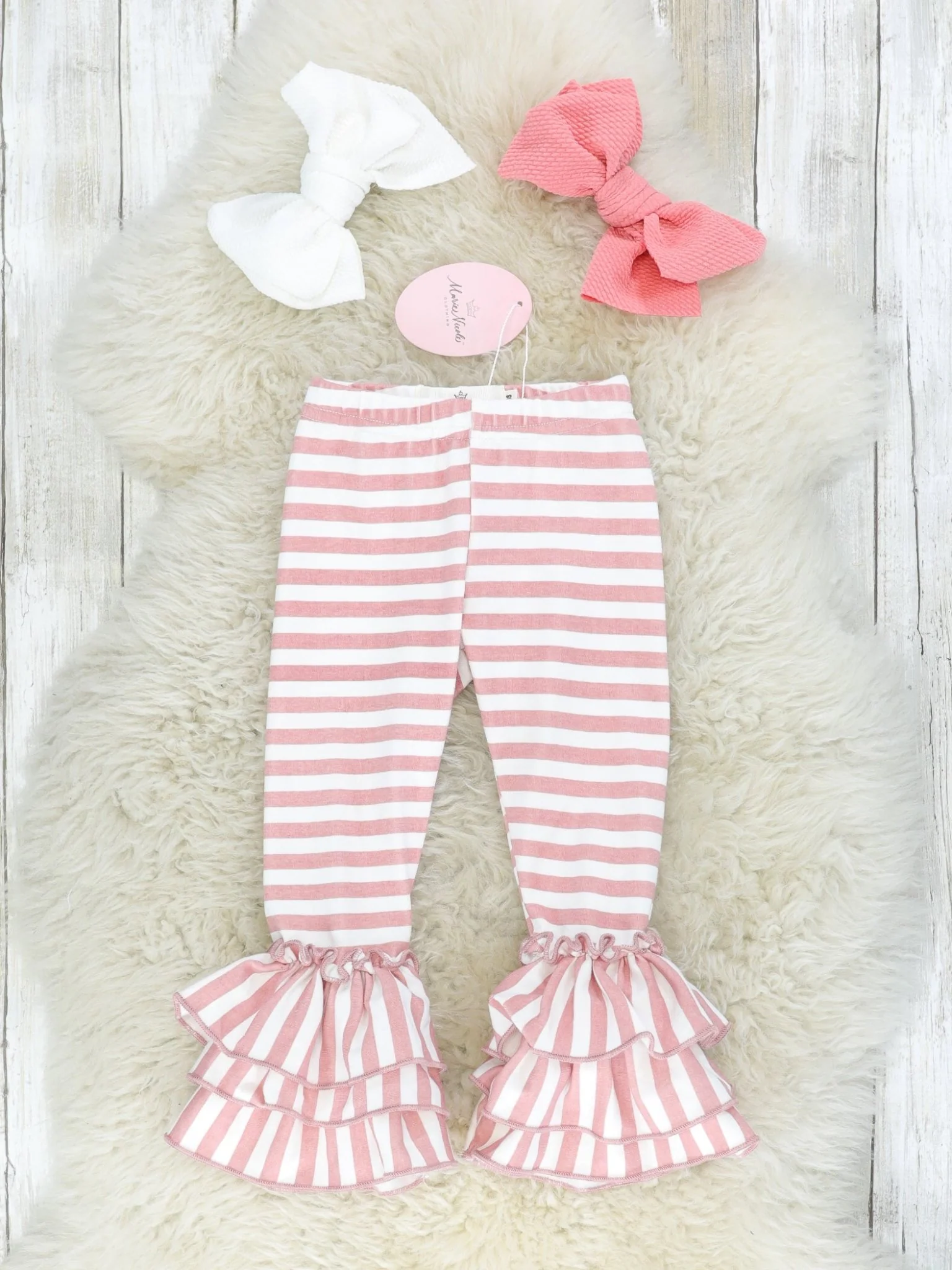 Cotton Striped Bell Ruffle Leggings - Multiple Colors - Image 4
