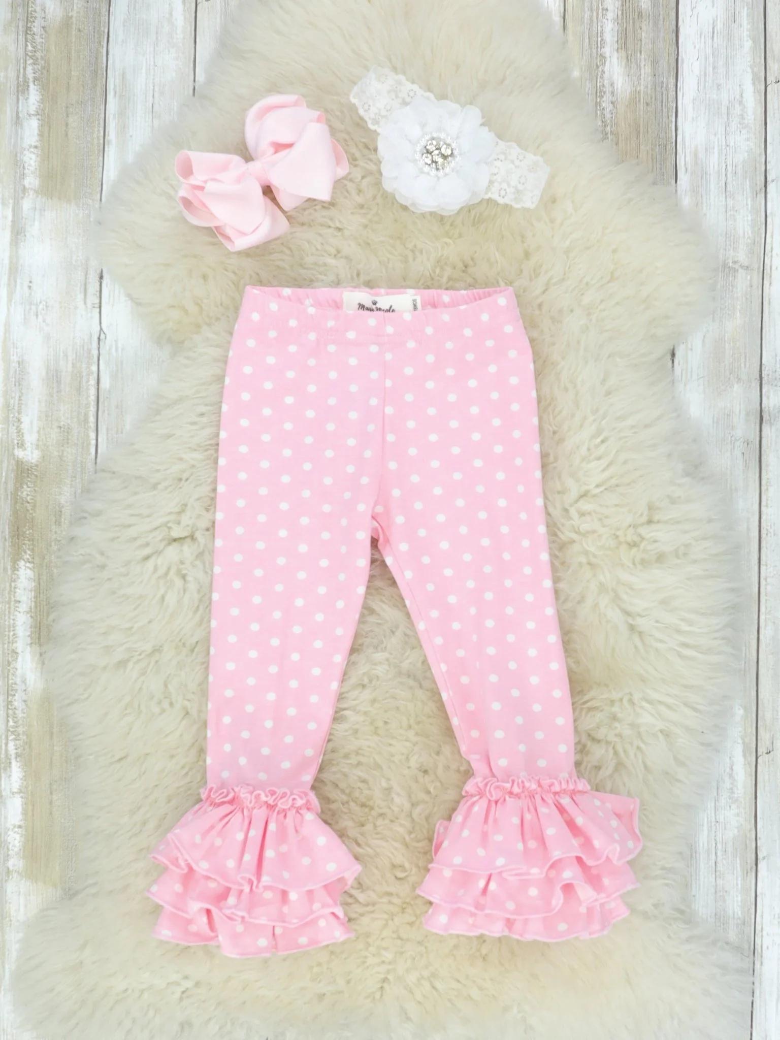 Cotton Tulip Ruffle Leggings - Pink Polka Dot