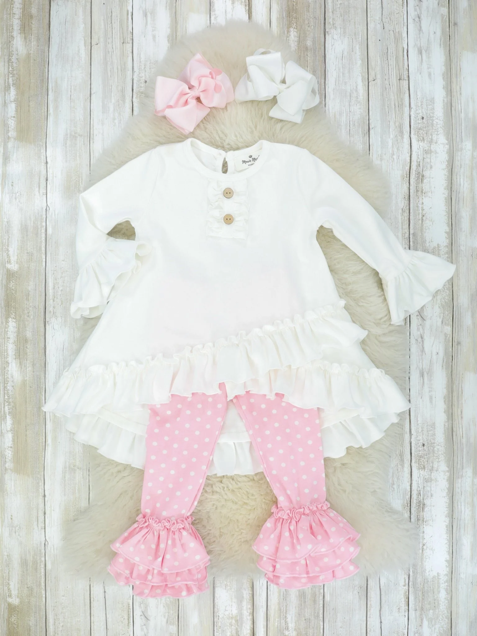 Cotton Tulip Ruffle Leggings - Pink Polka Dot - Image 2