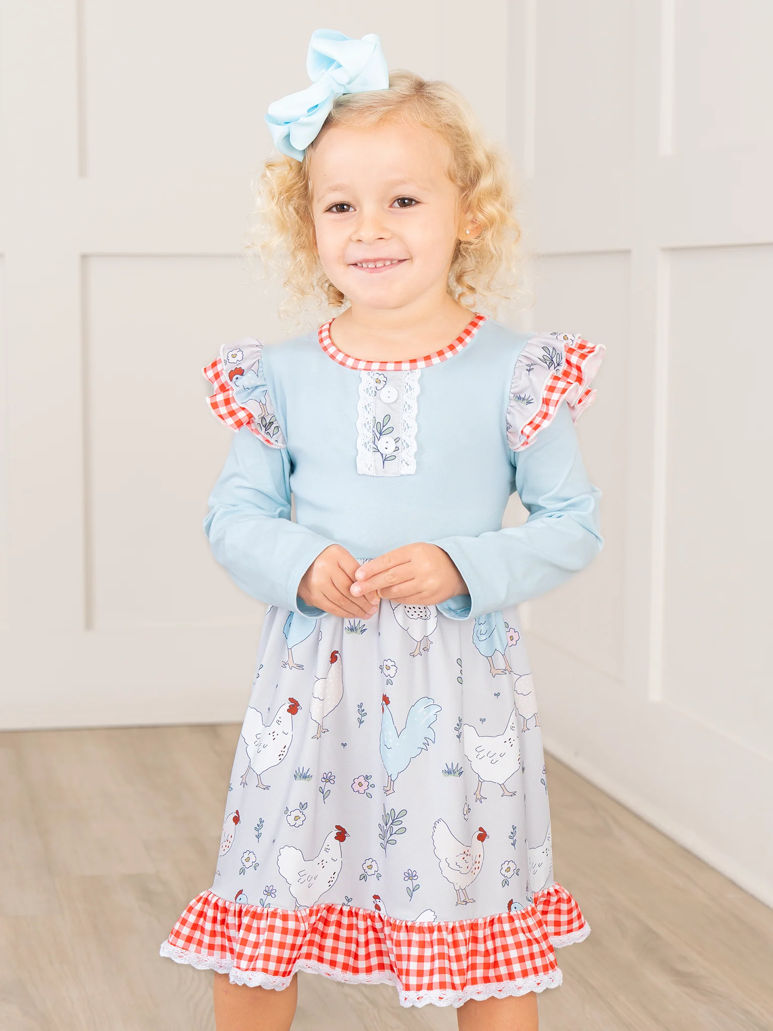 Country Charm Chicken Ruffle Dress