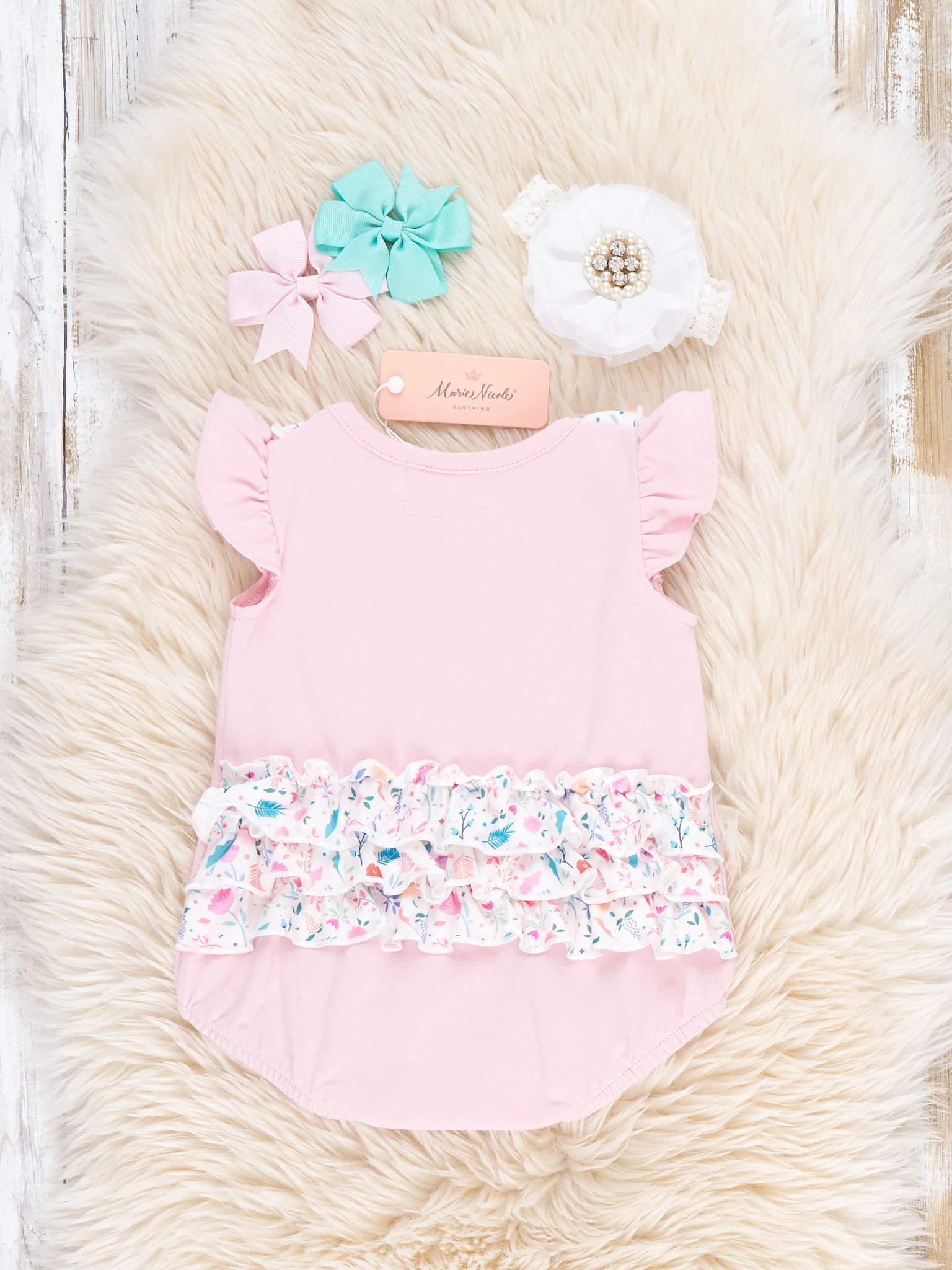 Country Chicken Blossoms Embroidered Ruffle Bubble Romper - Image 3