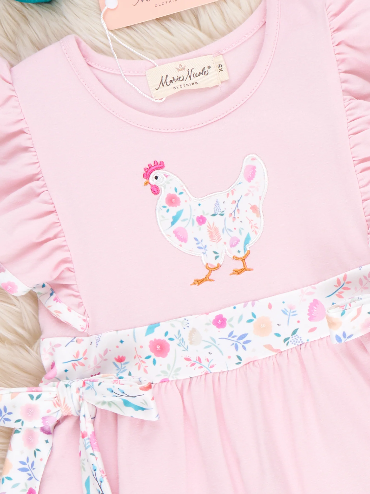 Country Chicken Blossoms Embroidered Ruffle Dress - Image 3
