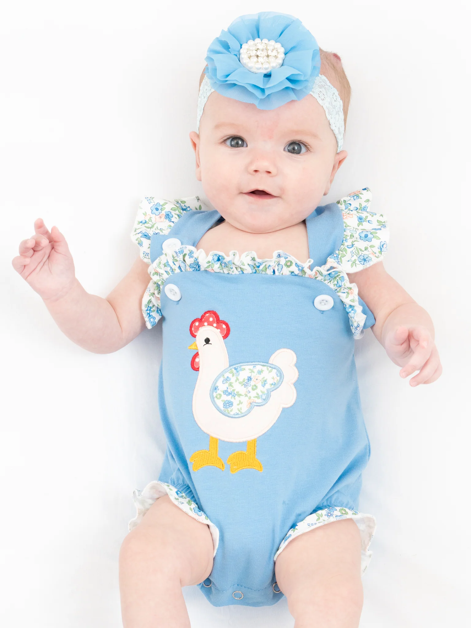 Country Chicken Floral Ruffle Bubble Romper