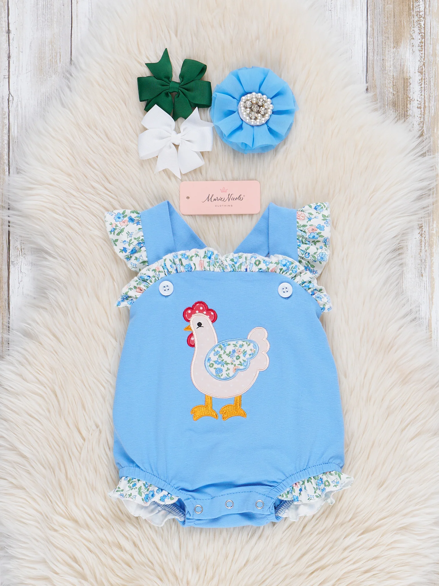 Country Chicken Floral Ruffle Bubble Romper - Image 2