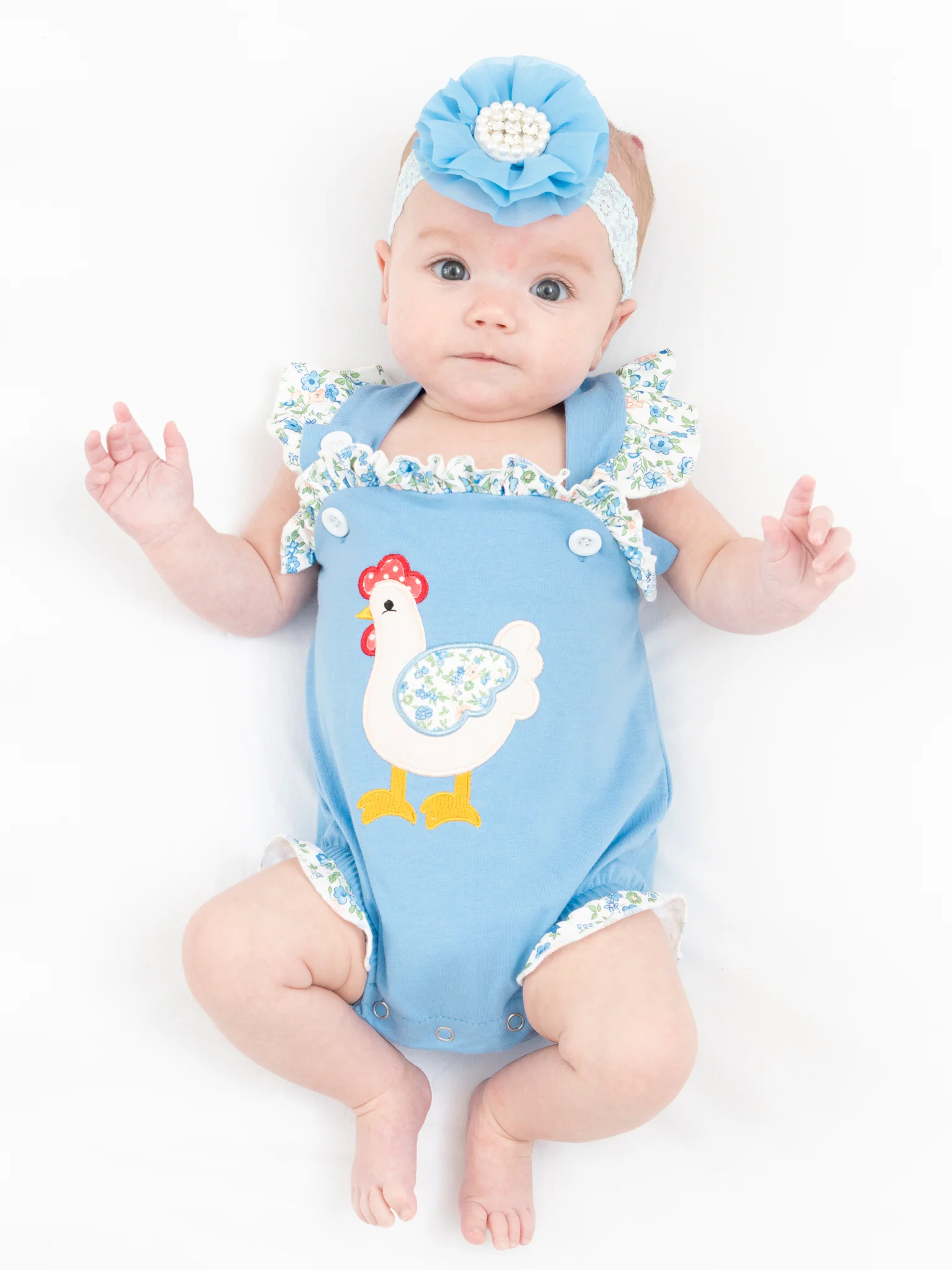 Country Chicken Floral Ruffle Bubble Romper - Image 4