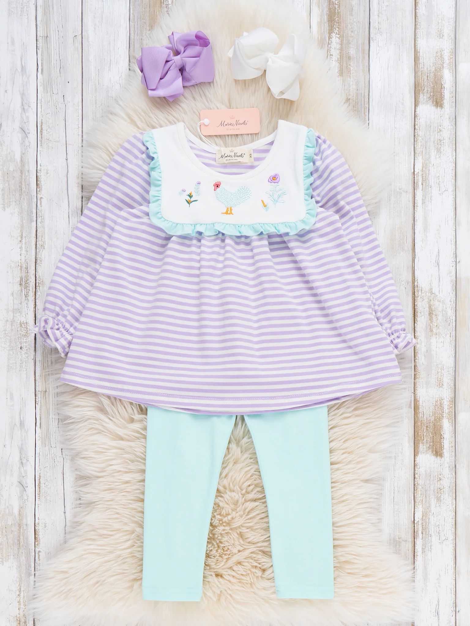 Country Chicken Striped Embroidered Outfit