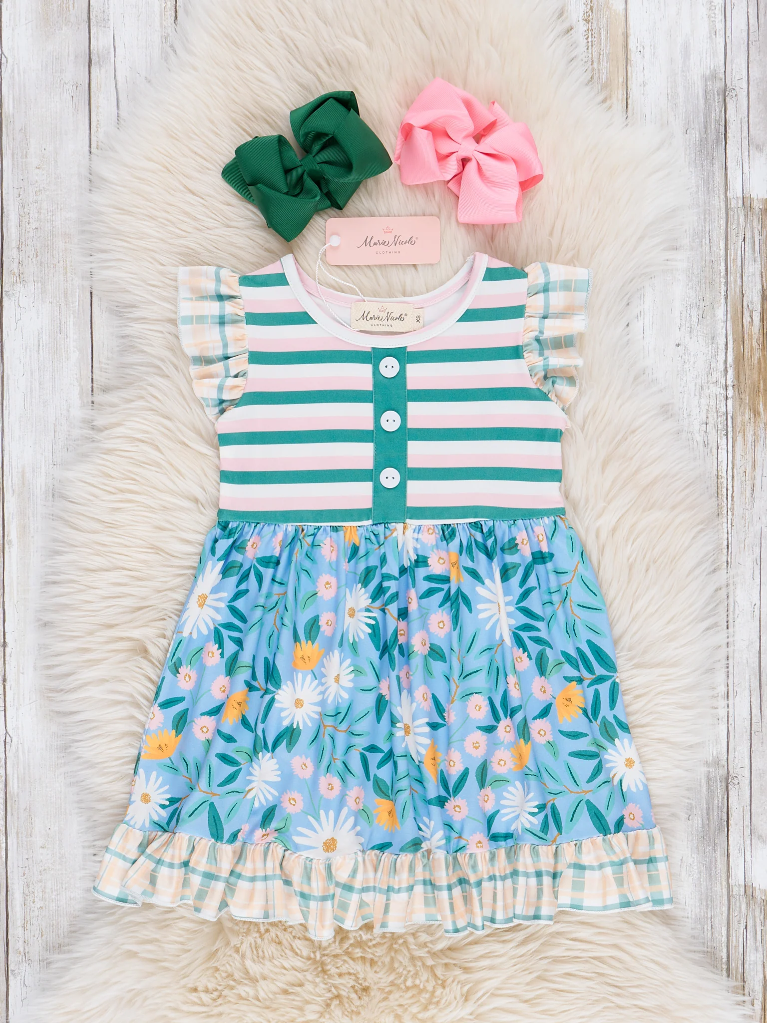 Country Wildflowers Striped Ruffle Dress