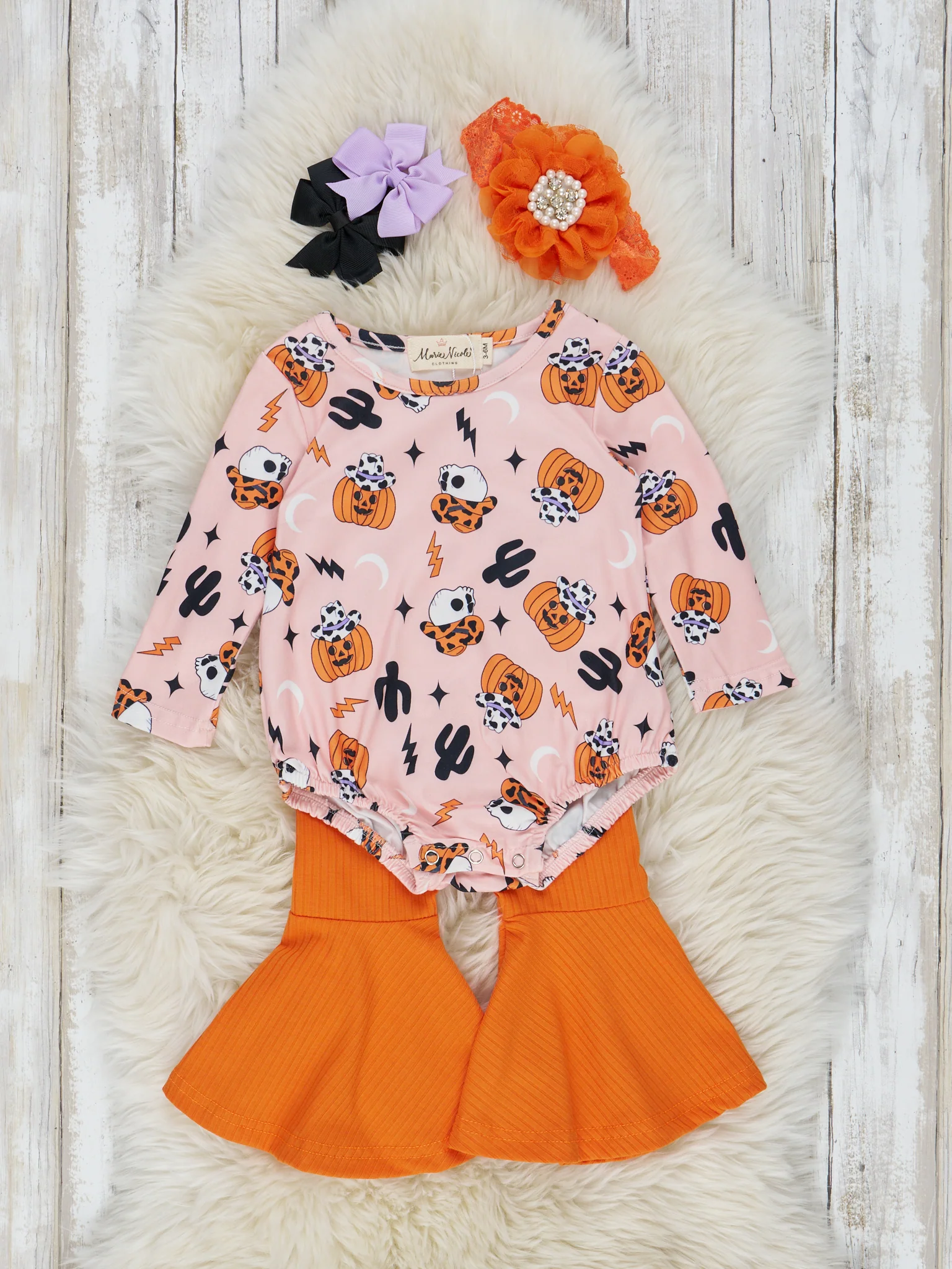 Cowboy Pumpkins Bell Bottom Romper Outfit