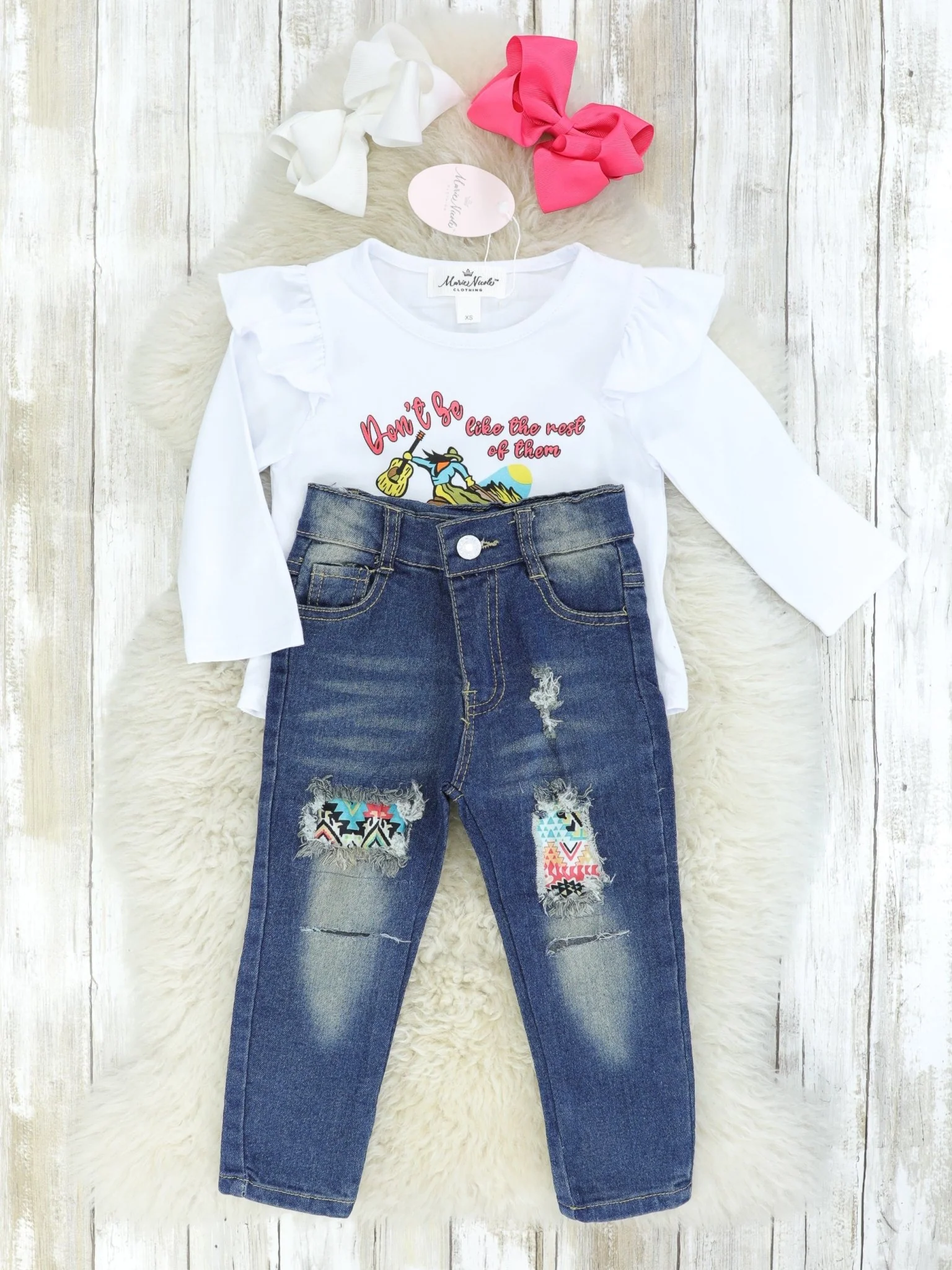 Cowgirl Ruffle Top & Distressed Denim Outfit - Image 2