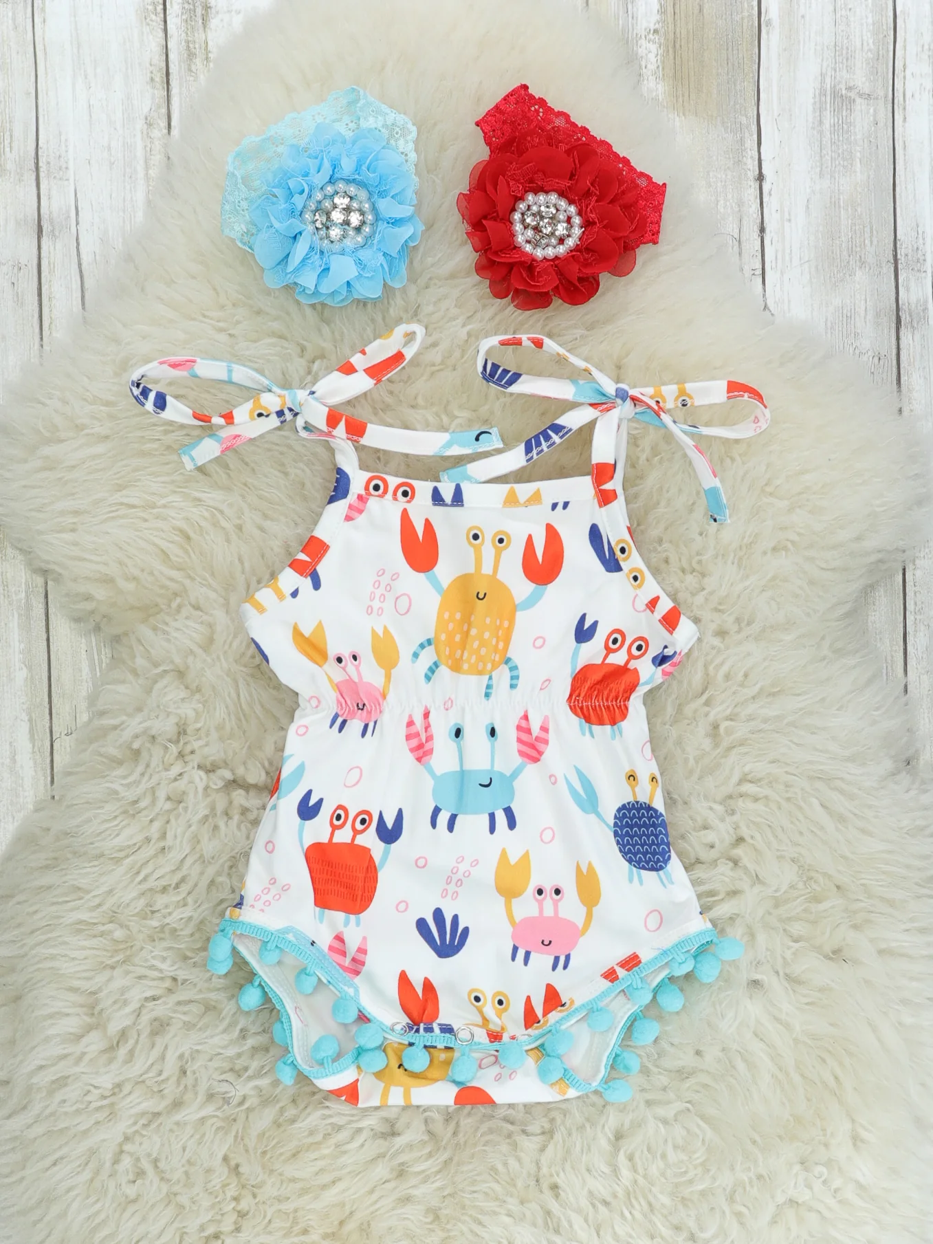 Crabby Tie Pom Pom Romper
