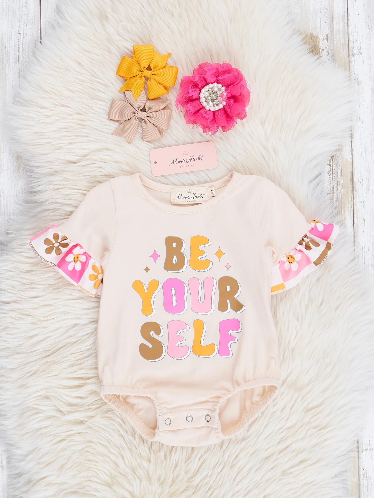 Cream Be Yourself Daisy Ruffle Bubble Romper