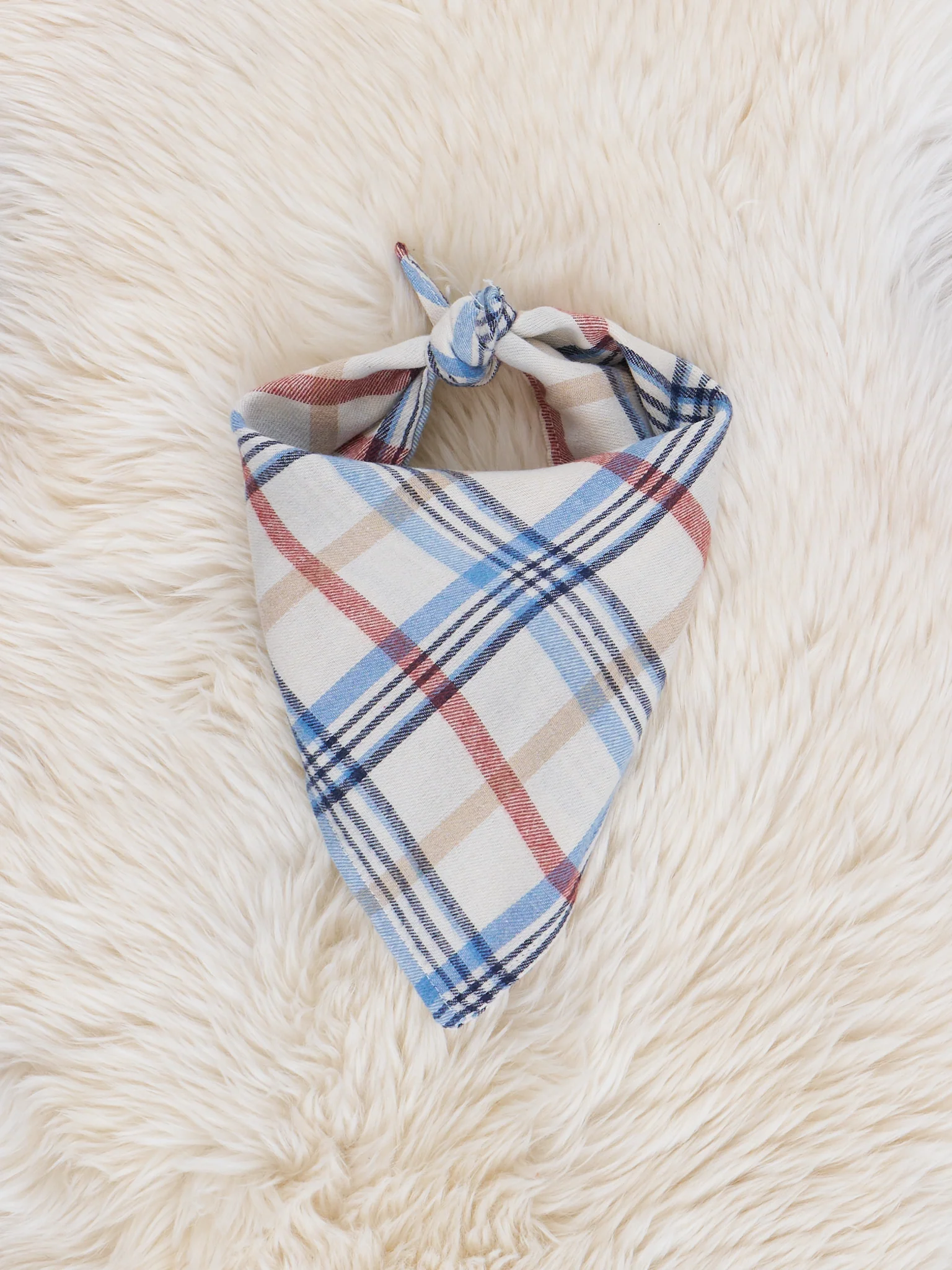 Cream & Blue Plaid Dog Bandana
