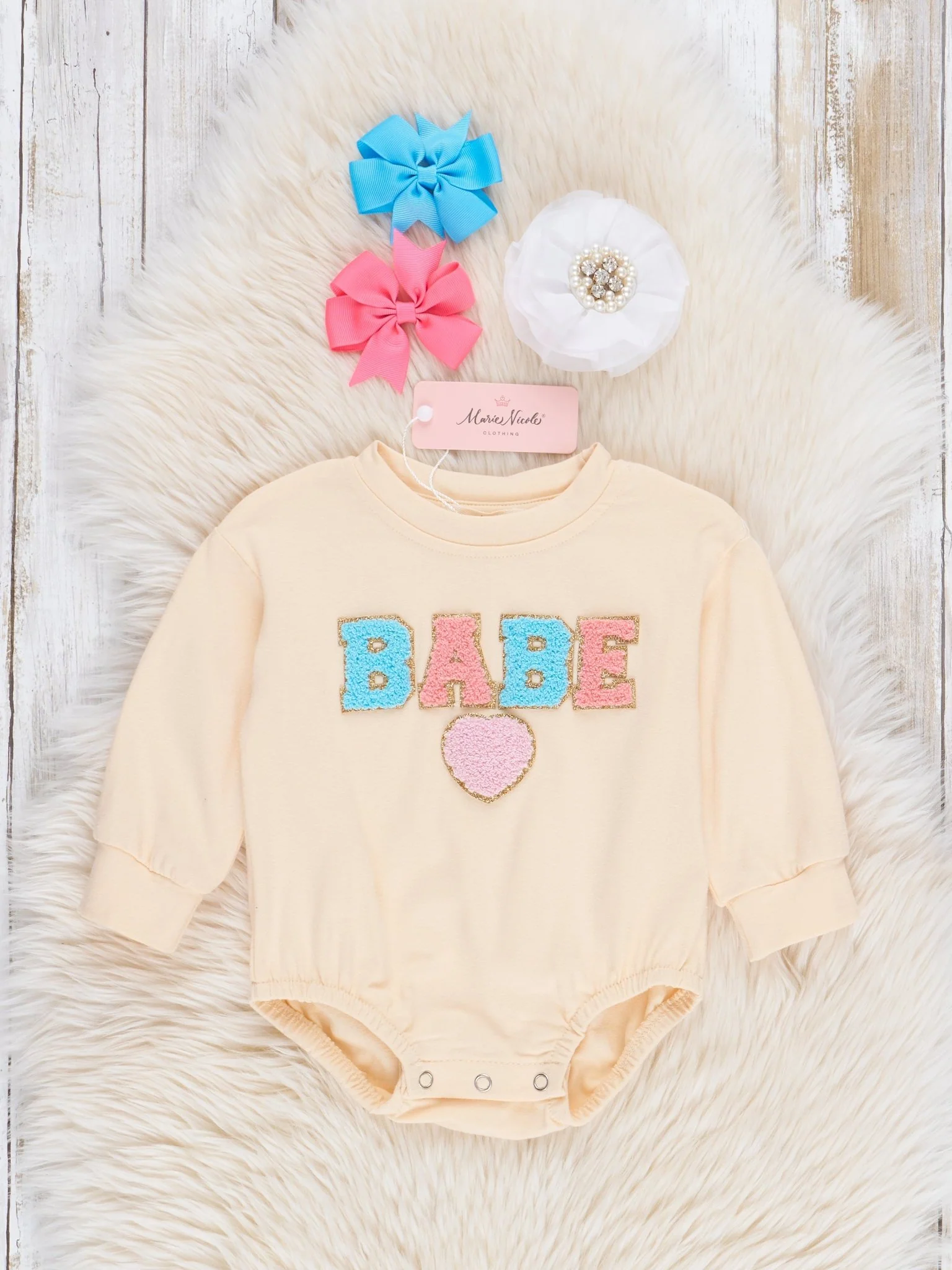 Cream Chenille "Babe" Bubble Romper