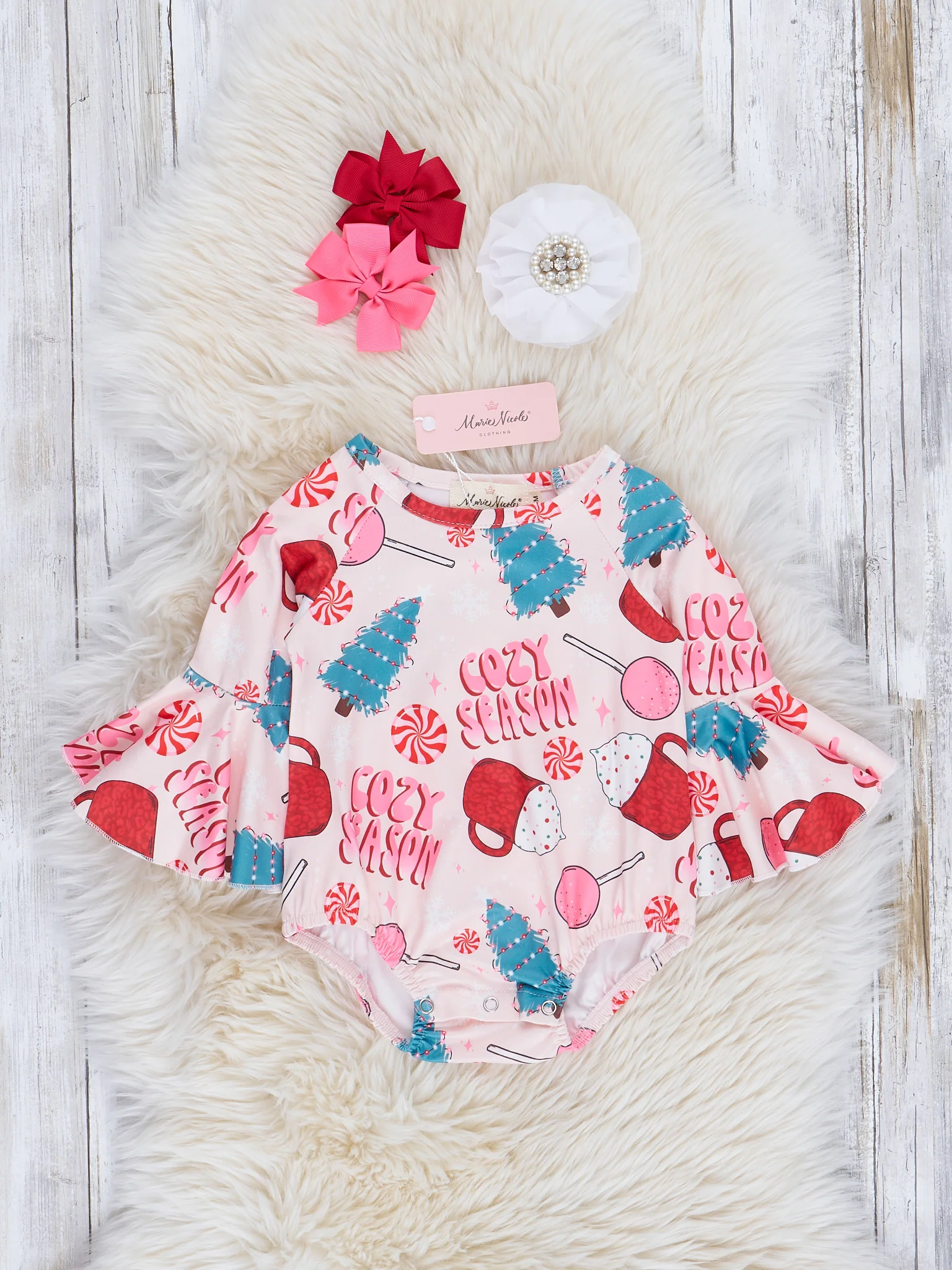 Cream "Cozy Season" Bell Sleeve Bubble Romper
