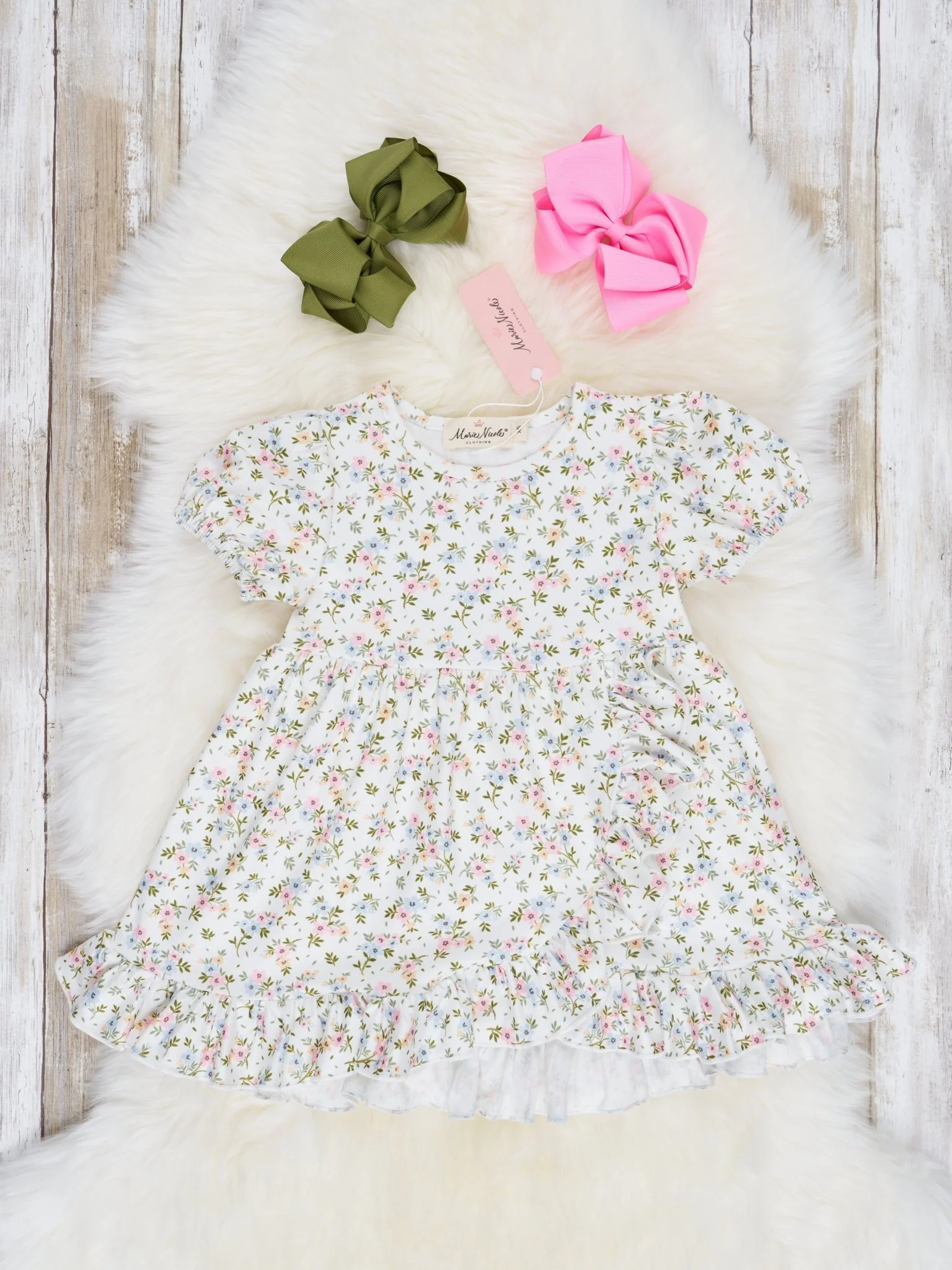 Cream Ditsy Floral Ruffle Dress