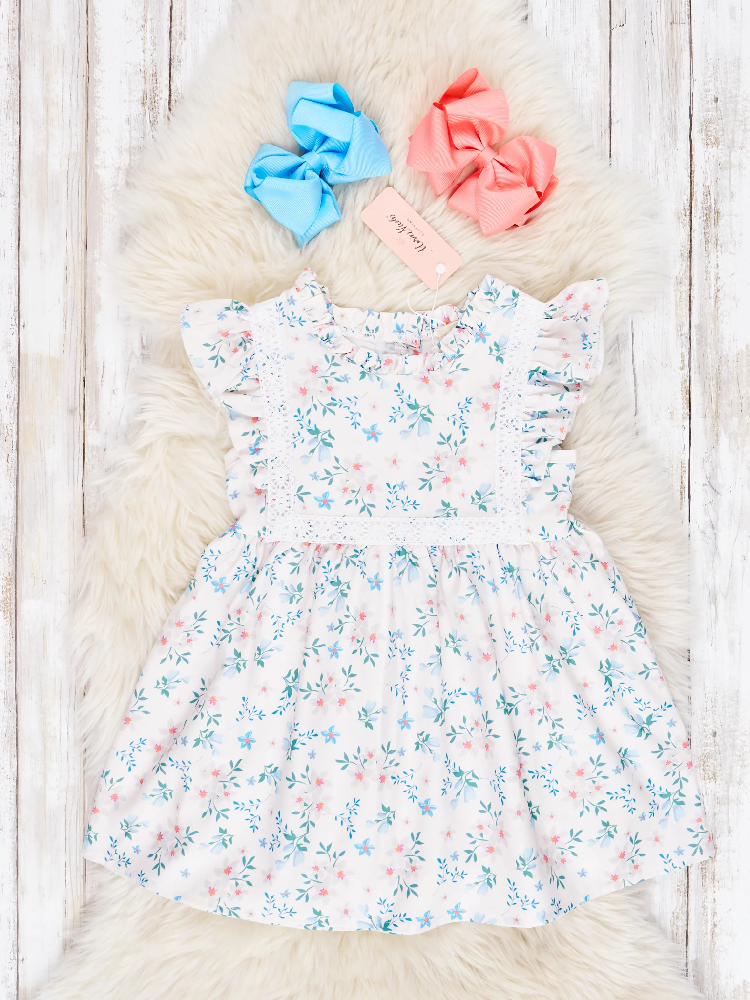 Cream Floral Ruffle Lace Dress