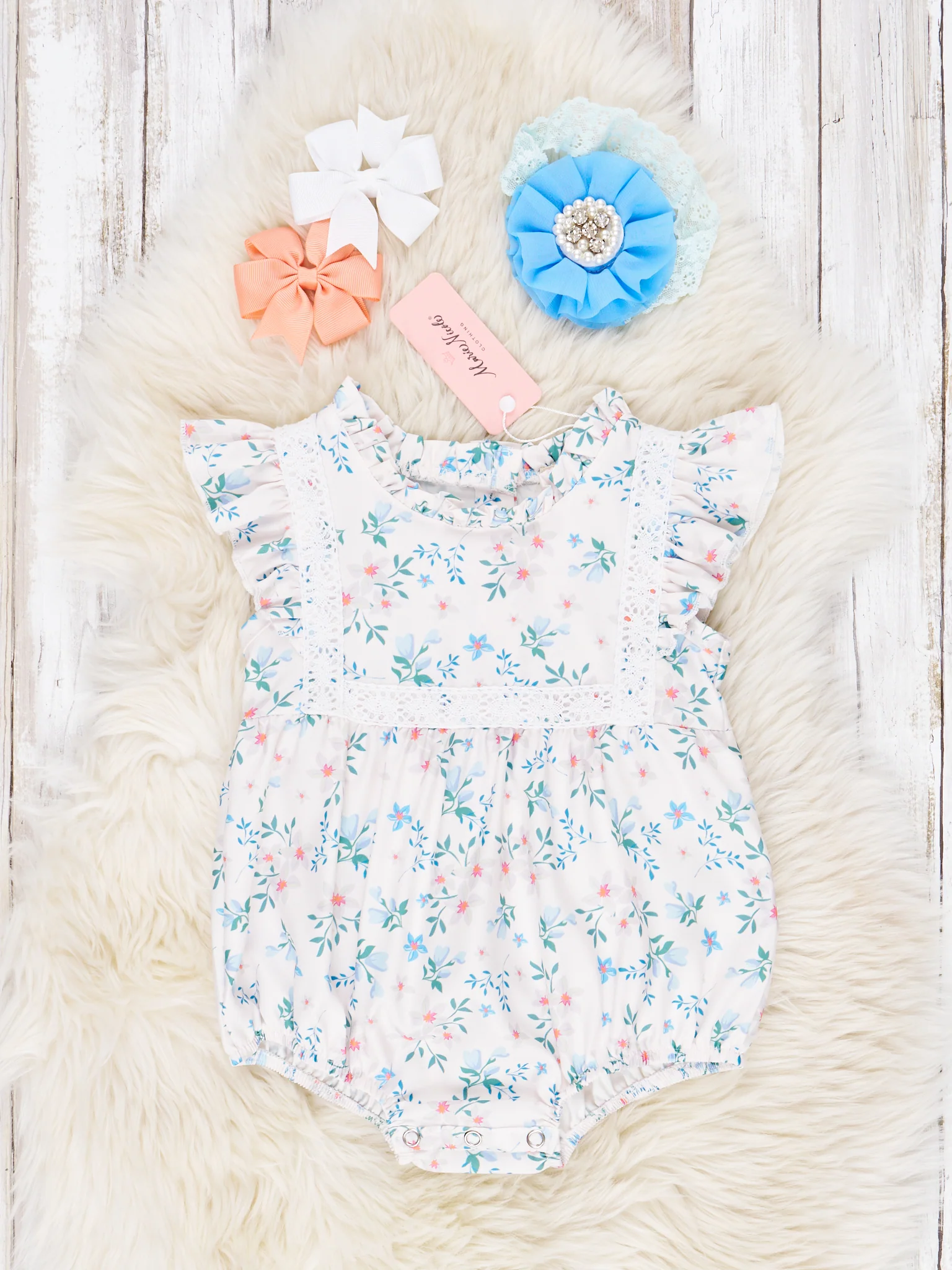 Cream Floral Ruffle Lace Romper
