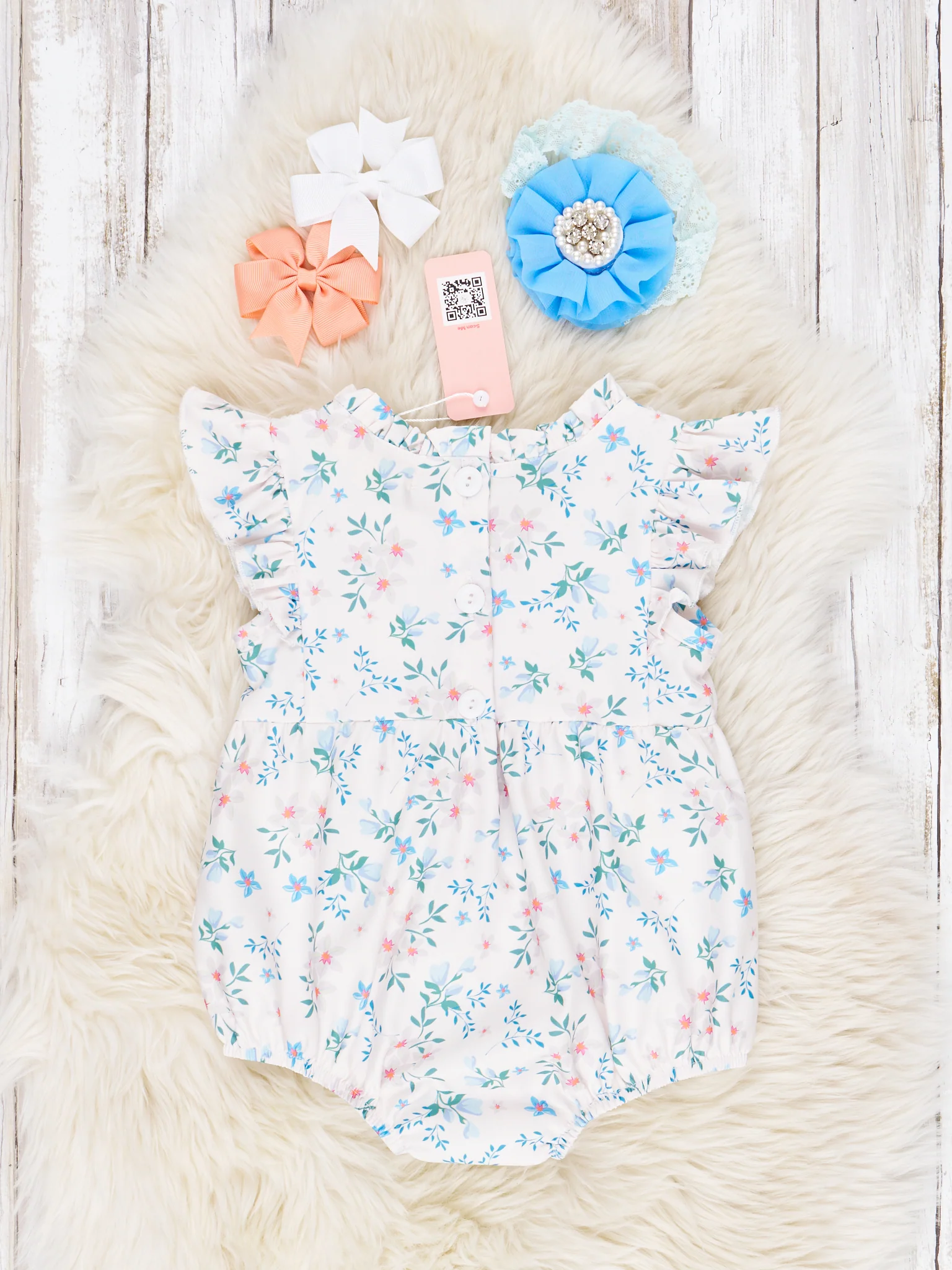 Cream Floral Ruffle Lace Romper - Image 2
