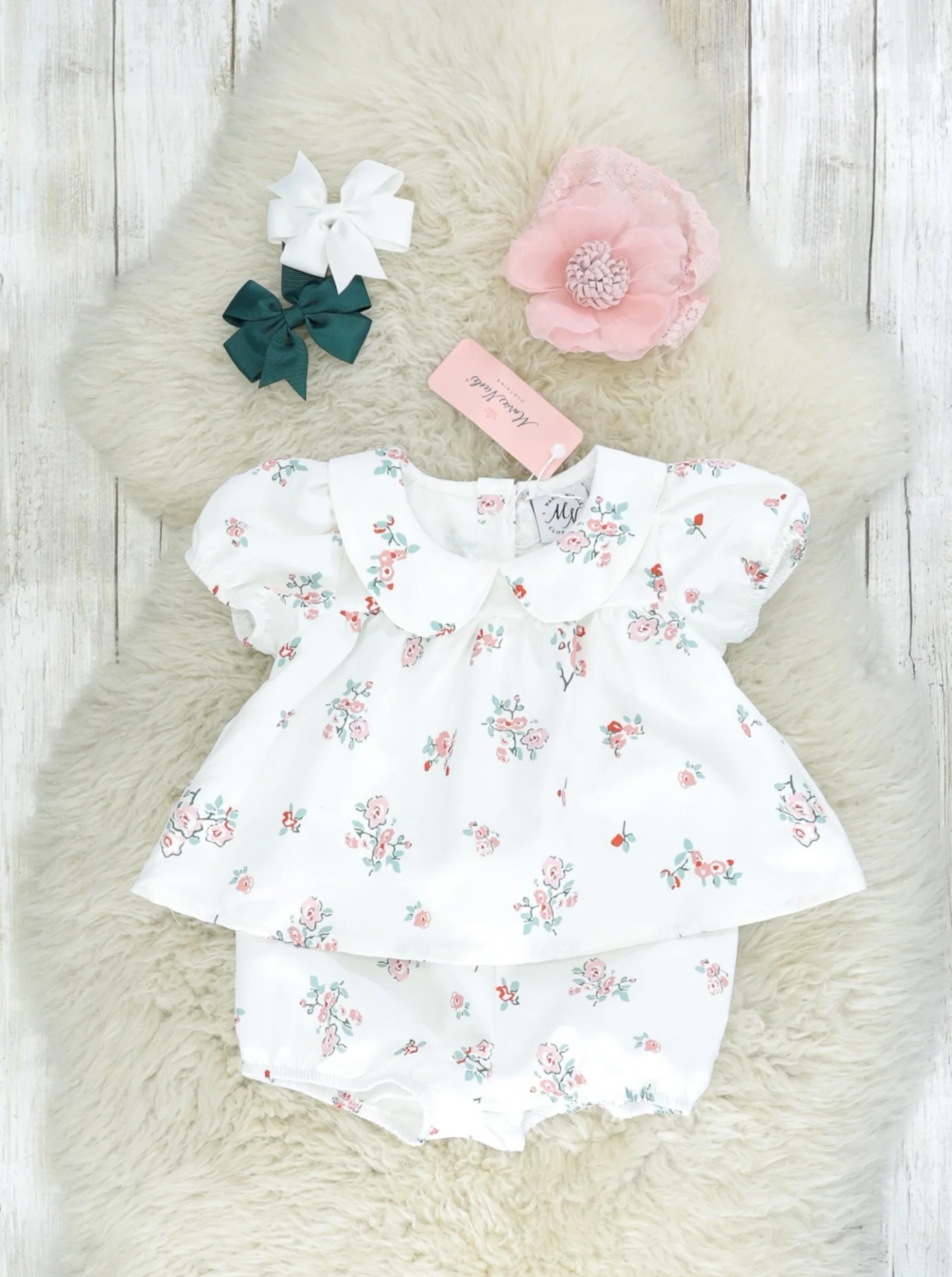 White Floral Vintage Top & Bloomers Outfit - Image 2