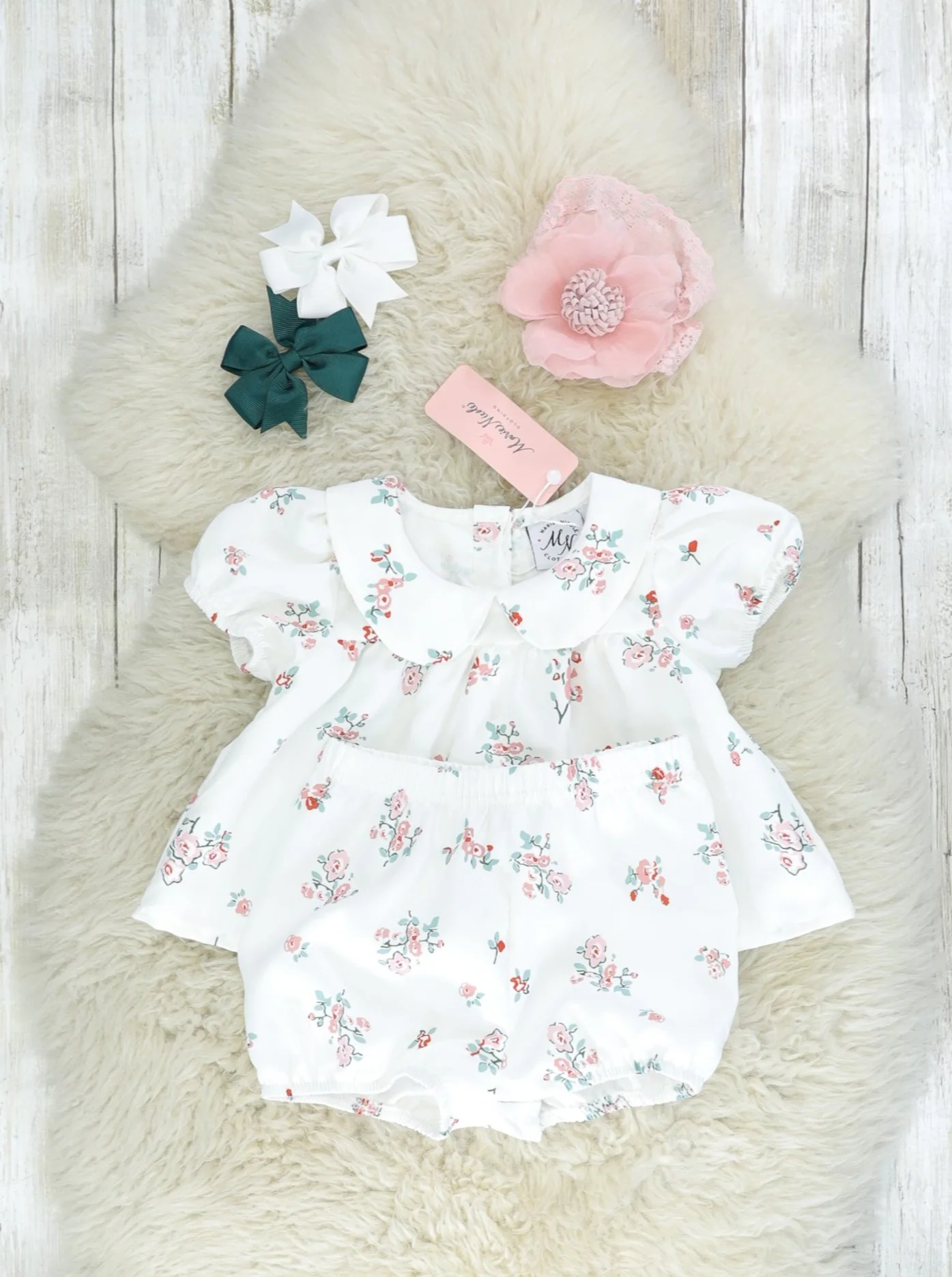 White Floral Vintage Top & Bloomers Outfit - Image 3