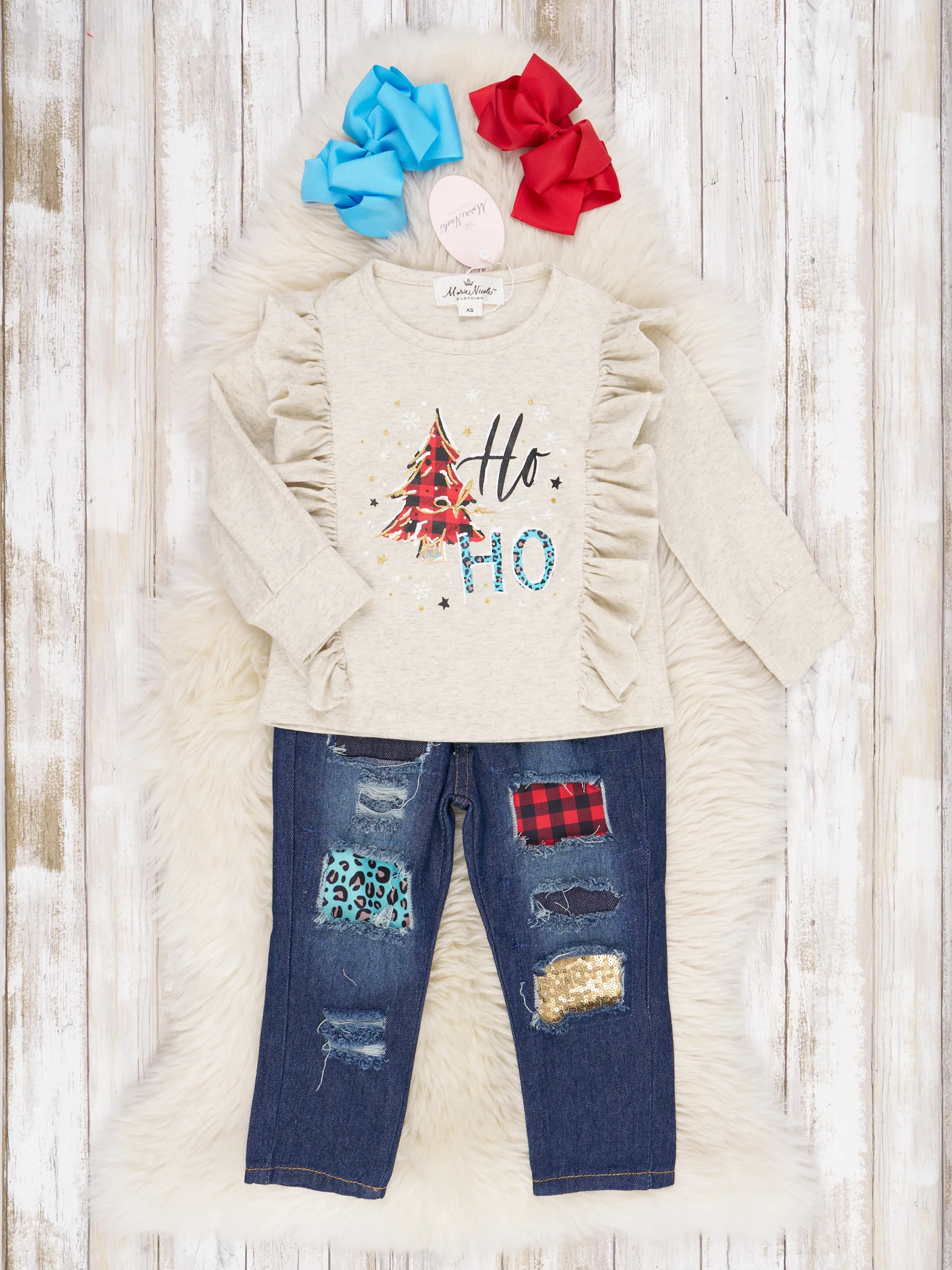 Cream Ho Ho Ho Distressed Denim Outfit