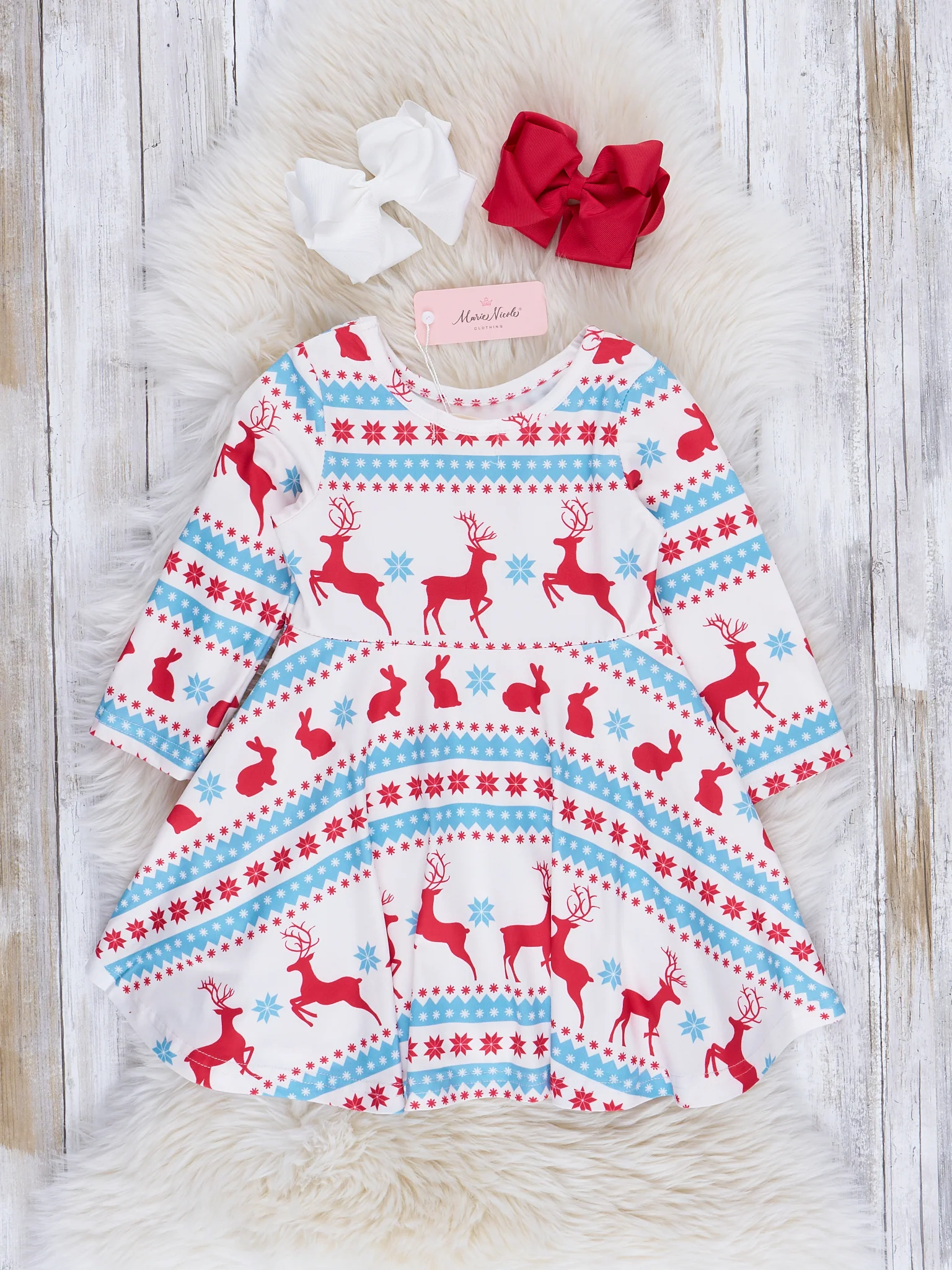 Cream Prancing Reindeer Swing Dress