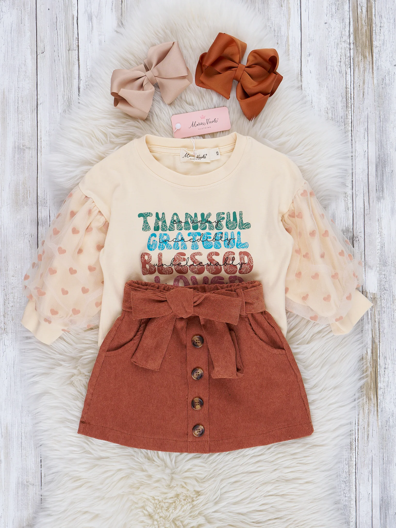 Cream & Sepia "Thankful" Suede Skirt Outfit - Image 2
