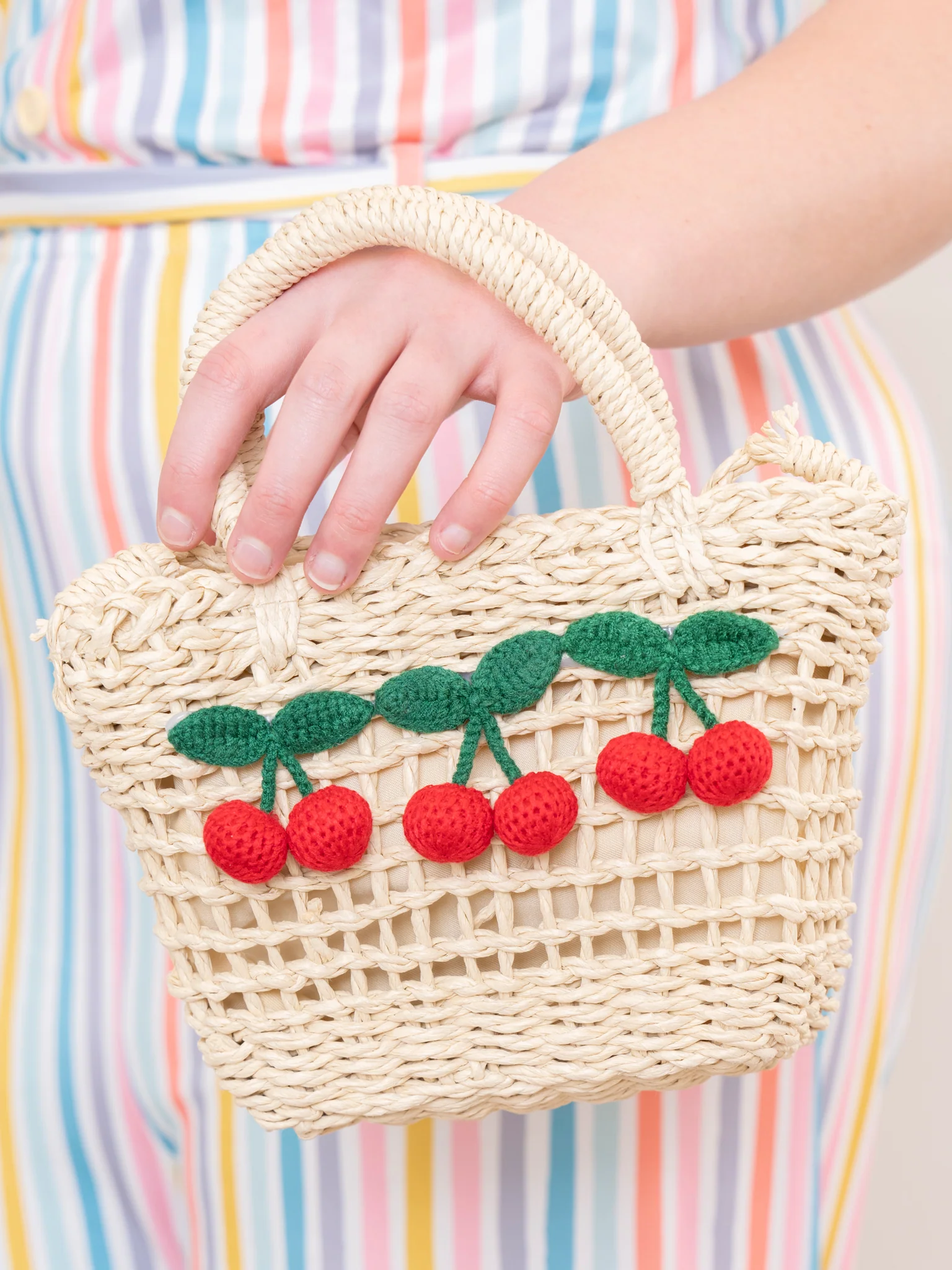 Cream Woven Cherry Purse