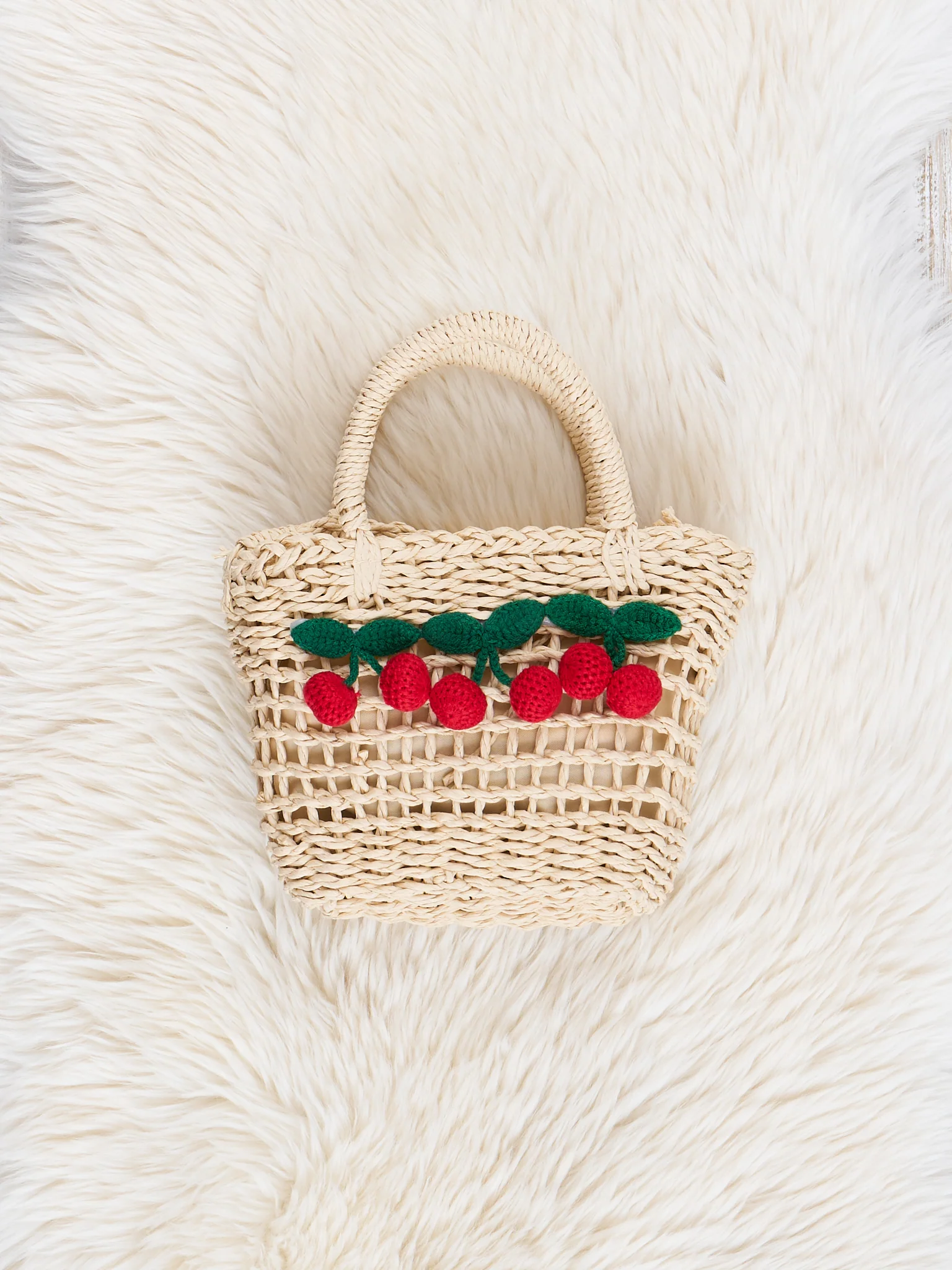 Cream Woven Cherry Purse - Image 3