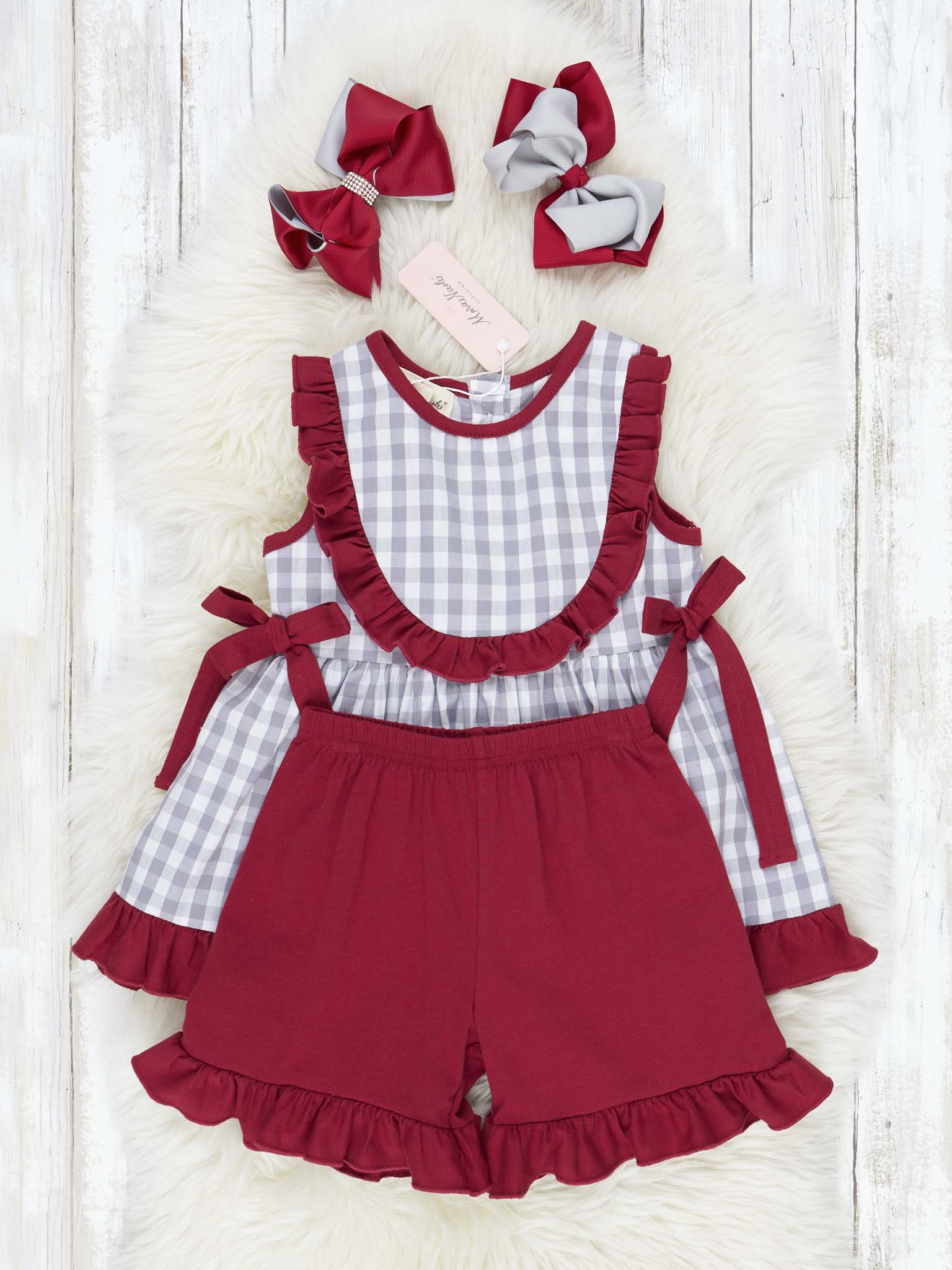 Crimson & Grey Gingham Ruffle Outfit - Image 2