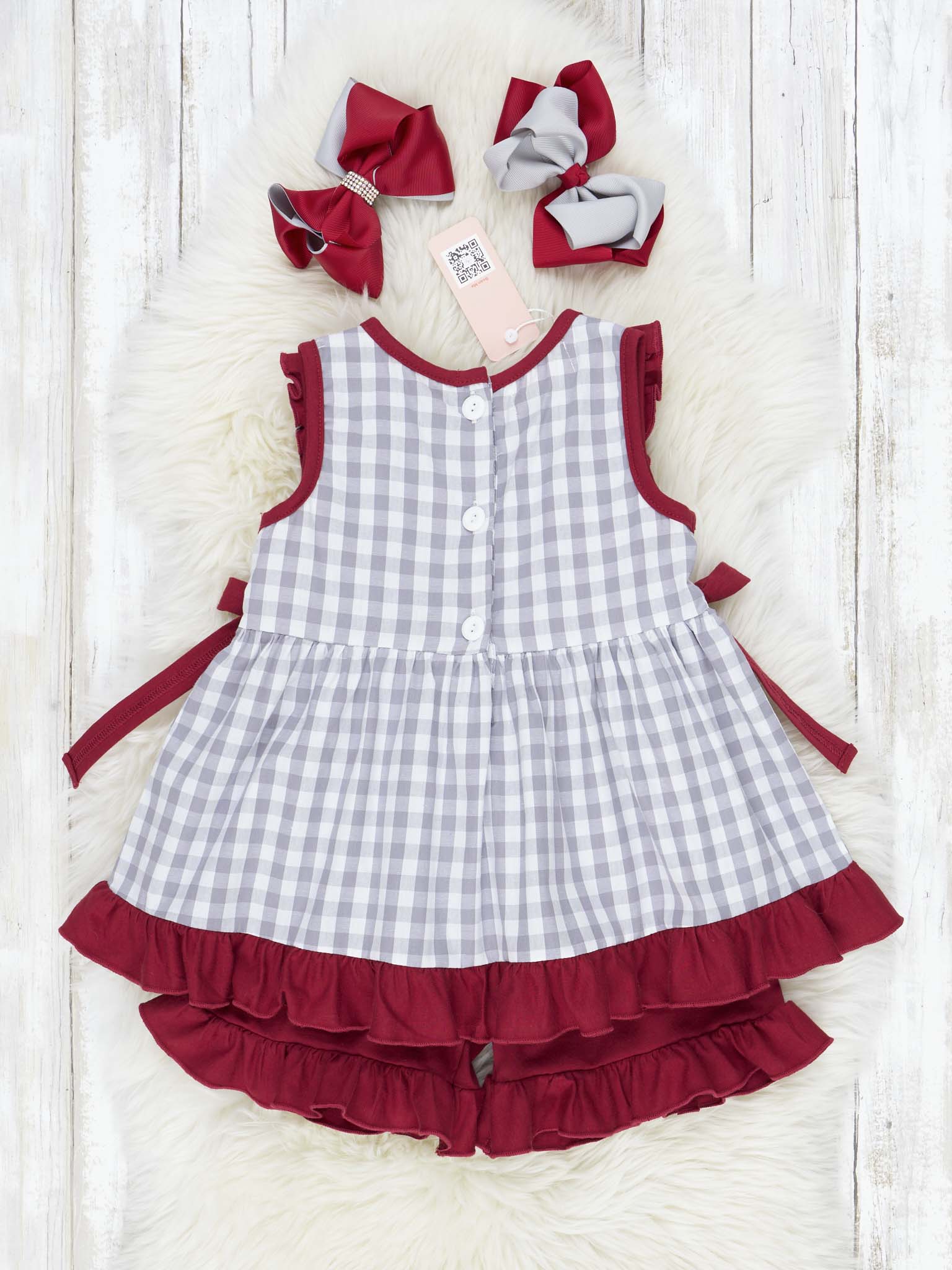 Crimson & Grey Gingham Ruffle Outfit - Image 3