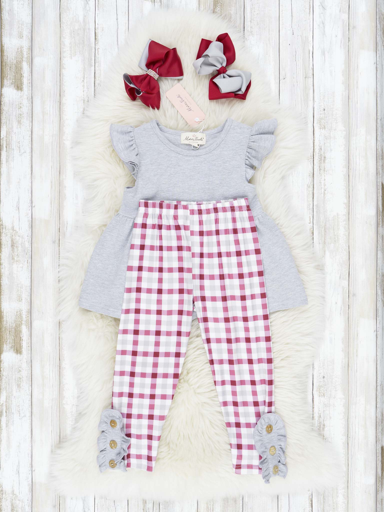Crimson & Grey Plaid Ruffle Outfit - Image 3