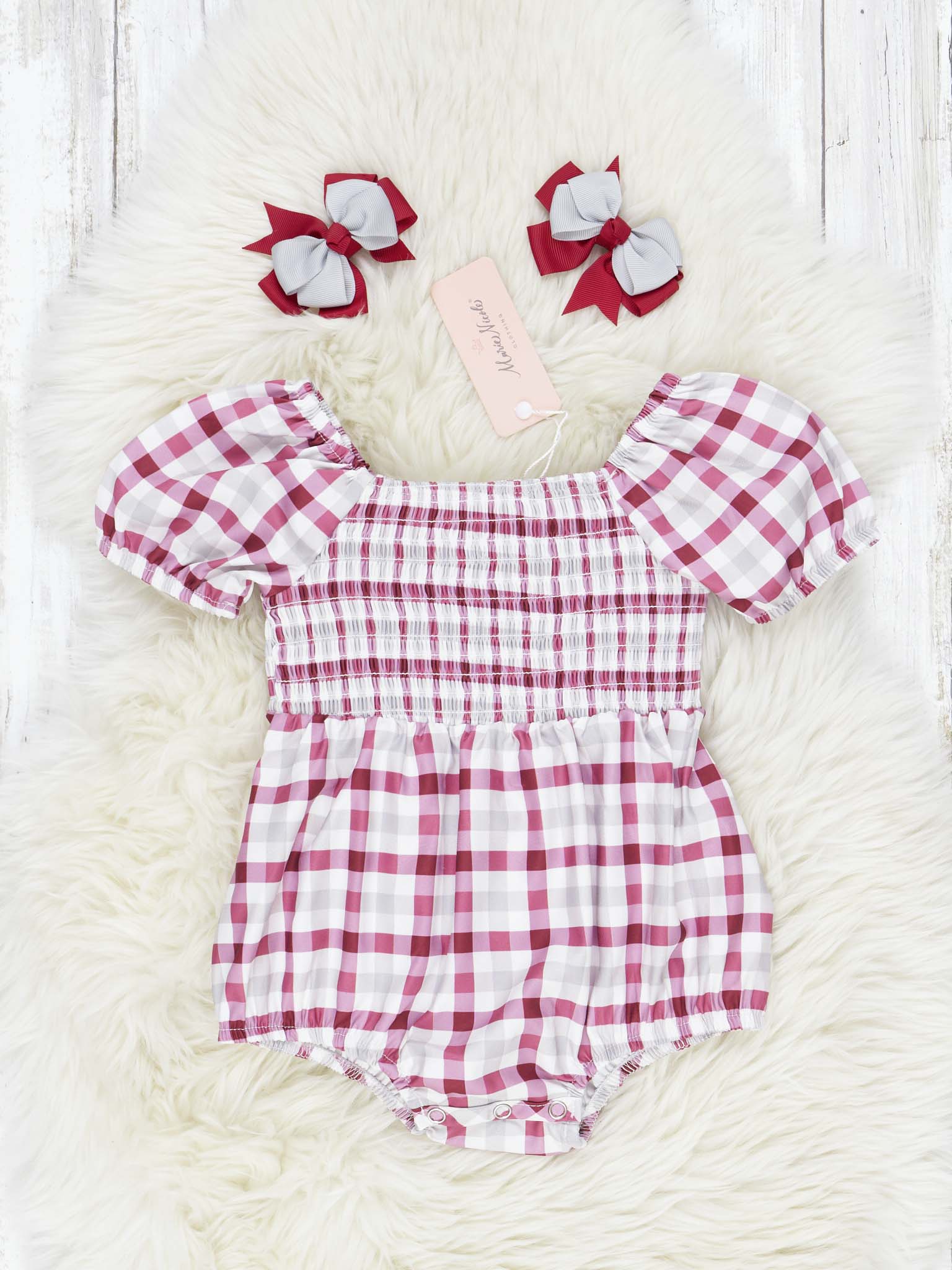 Crimson & Grey Smocked Plaid Romper