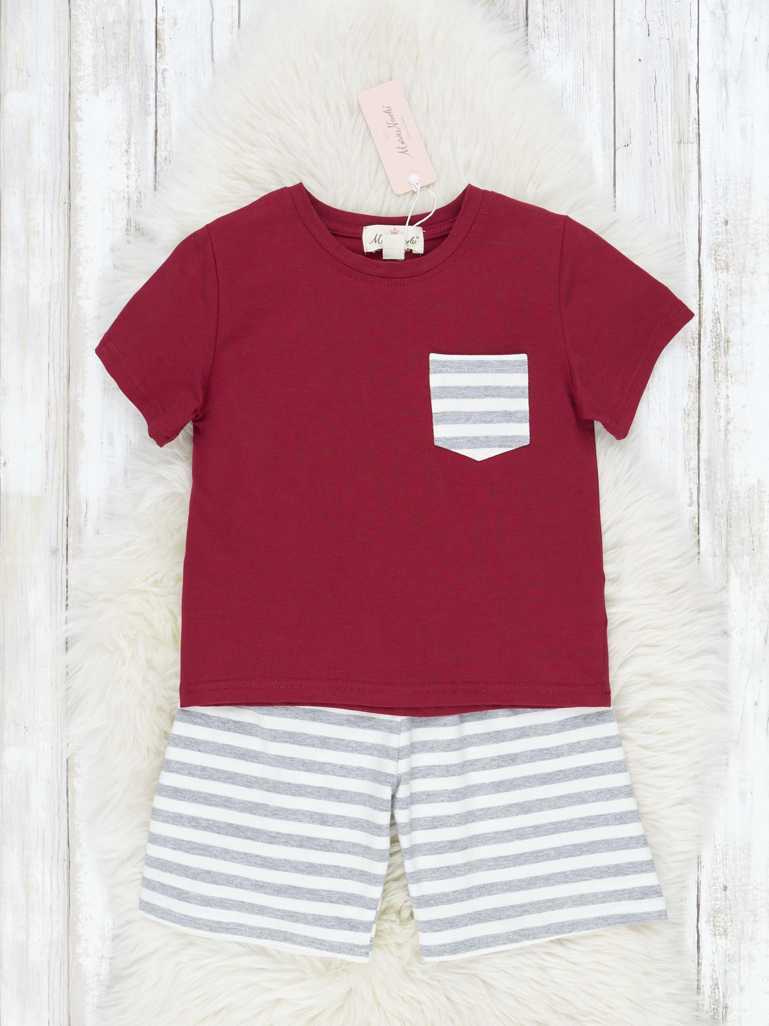 Crimson & Grey Striped Outfit