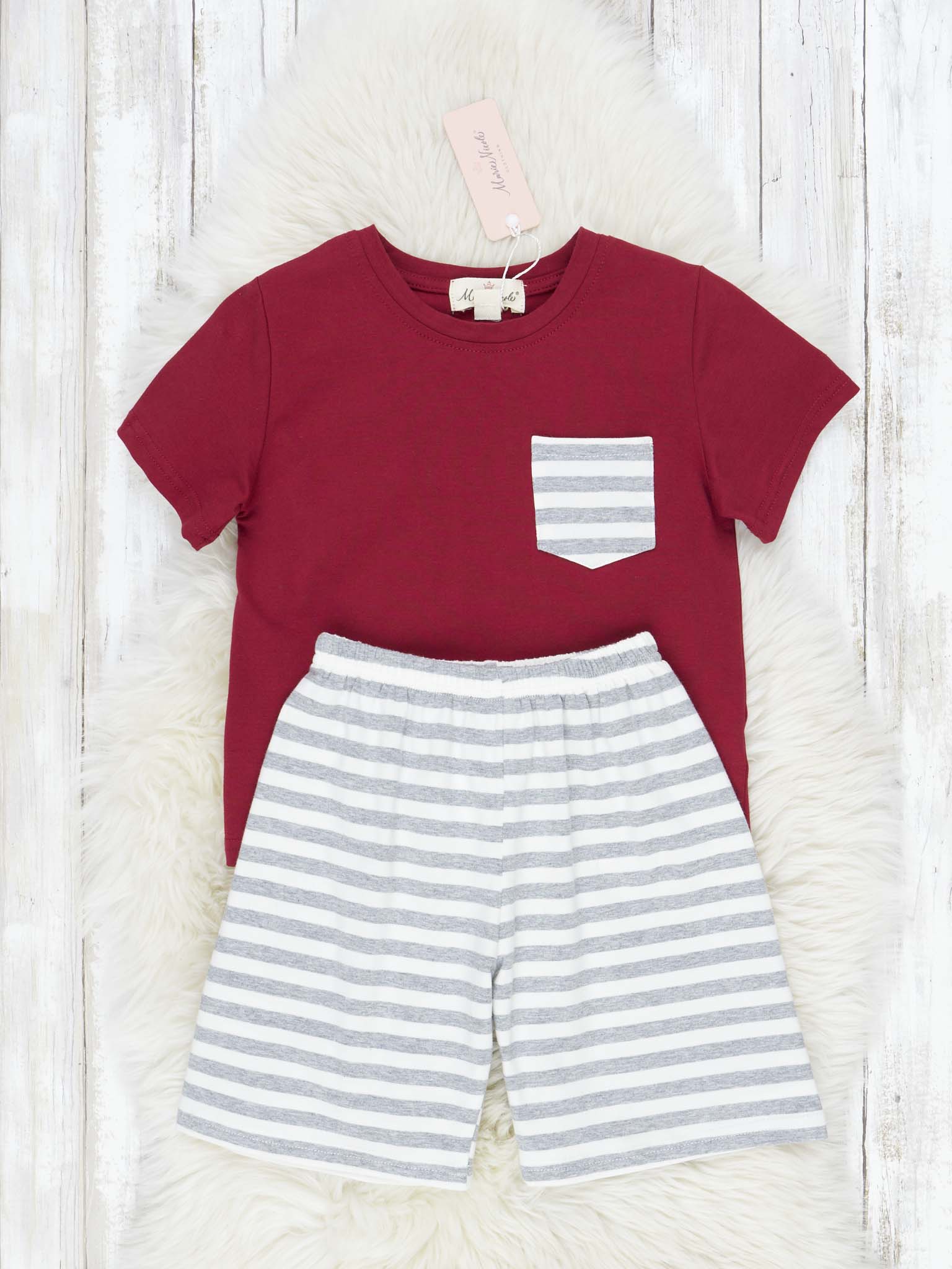 Crimson & Grey Striped Outfit - Image 2