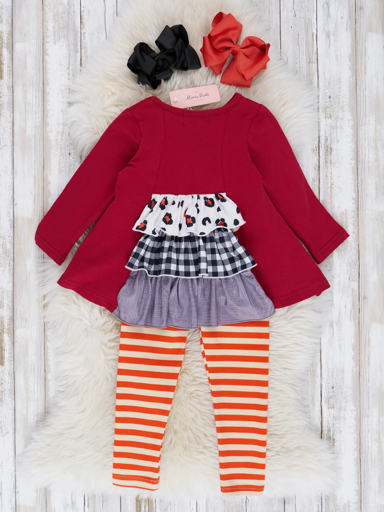 Crimson Gingham & Stripe "Thankful" Outfit - Image 3