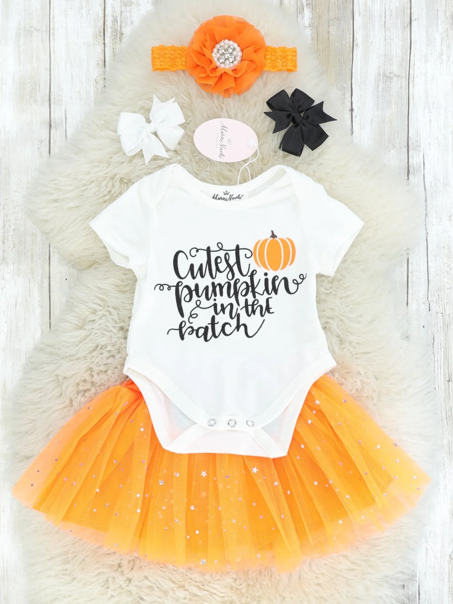 "Cutest Pumpkin In The Patch" Romper & Orange Tulle Skirt Outfit - Image 2