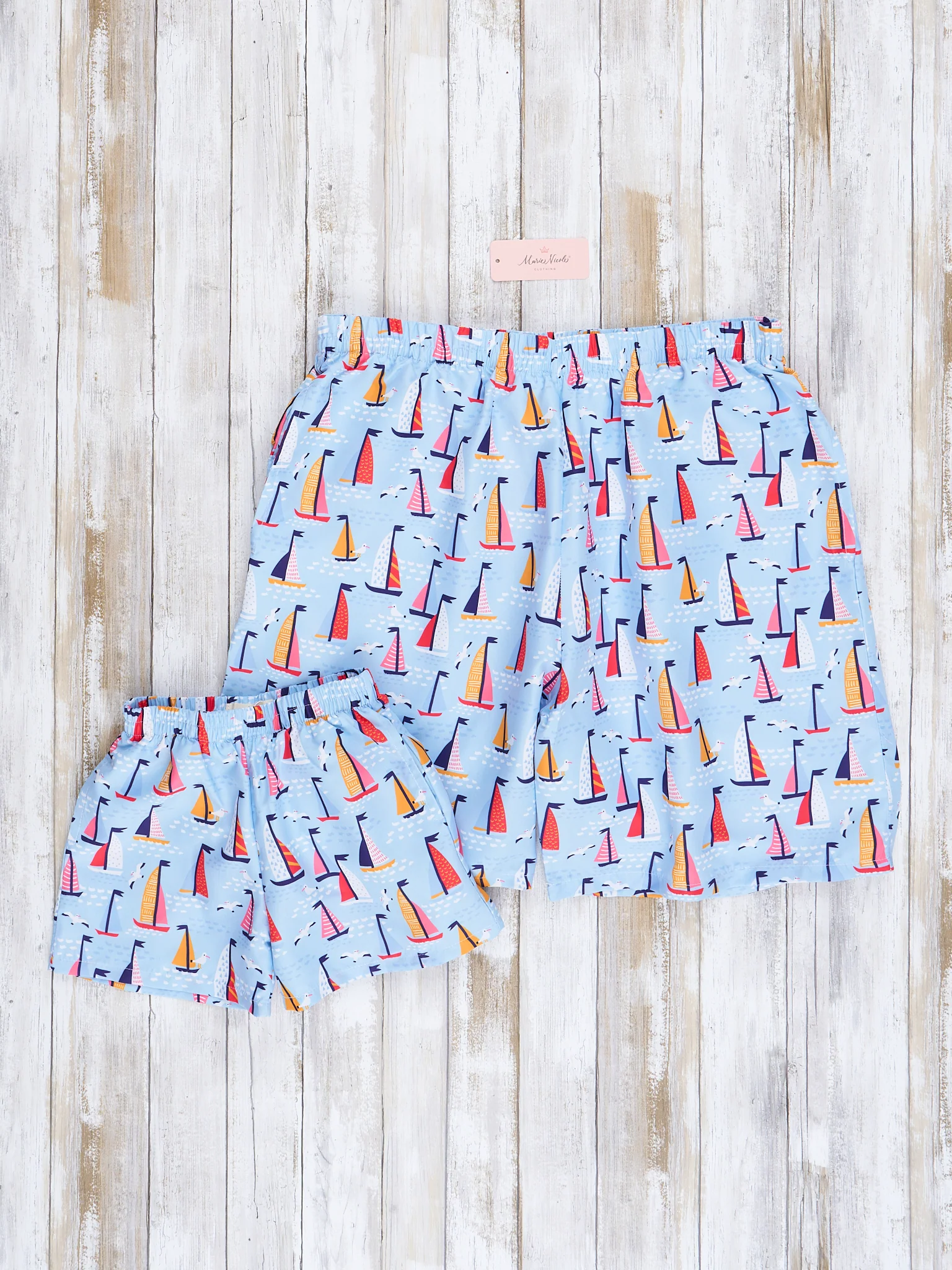 Dad & Me Light Blue Sailboats Swim Trunks