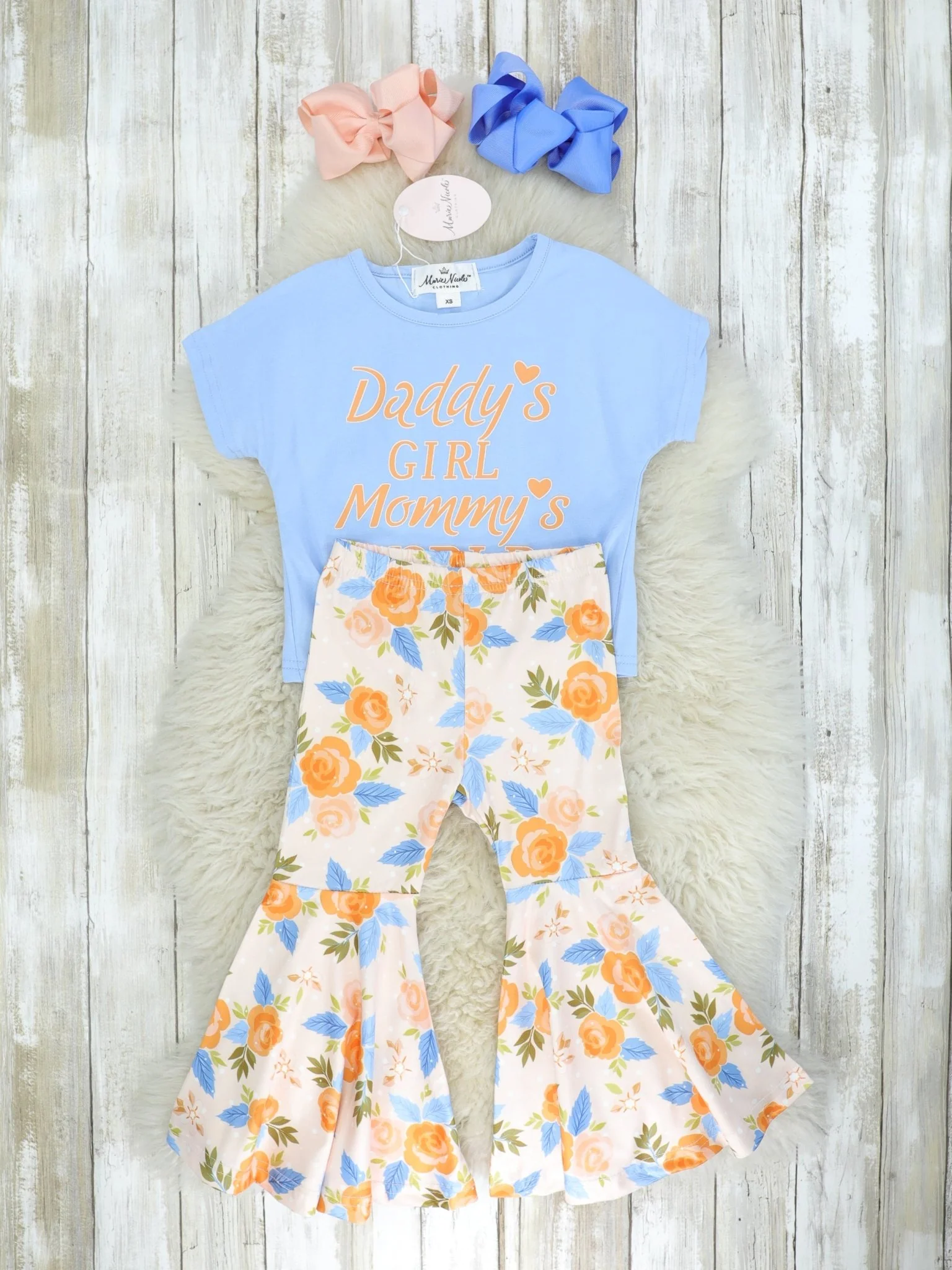 "Daddy's Girl, Mommy's World" Floral Bell Bottoms Outfit - Image 2