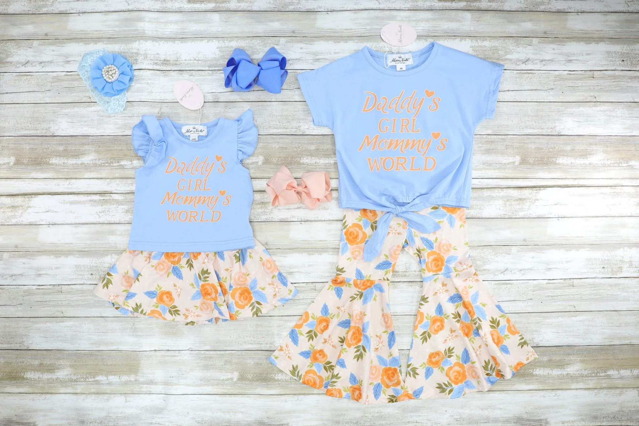 "Daddy's Girl, Mommy's World" Floral Bell Bottoms Outfit - Image 3
